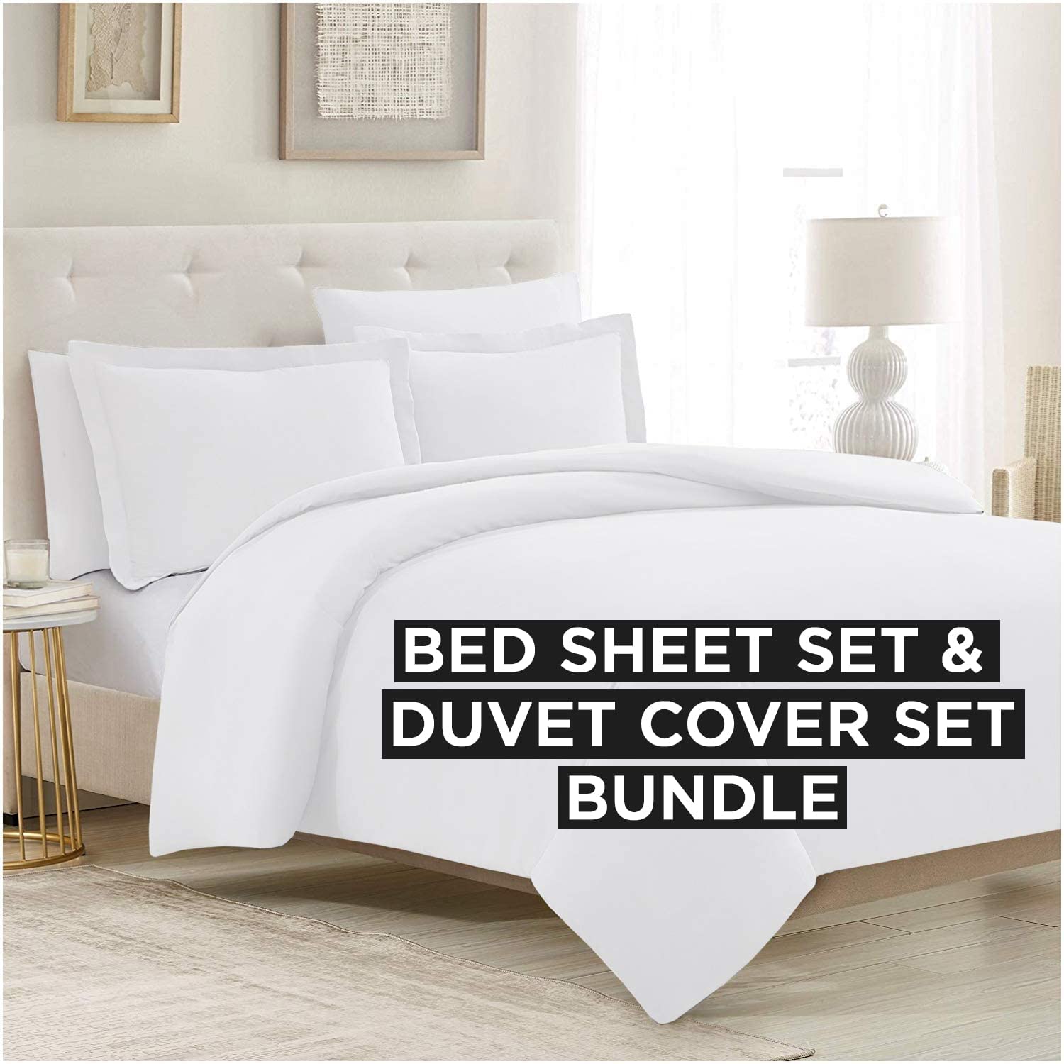 Mellanni Bed Sheet Set + Duvet Cover Set Bundle&Save - Hotel Luxury Bedding - Bundle Includes: 4pcs Bed Sheet Set and 5pcs Duvet Cover Set (Queen, White)