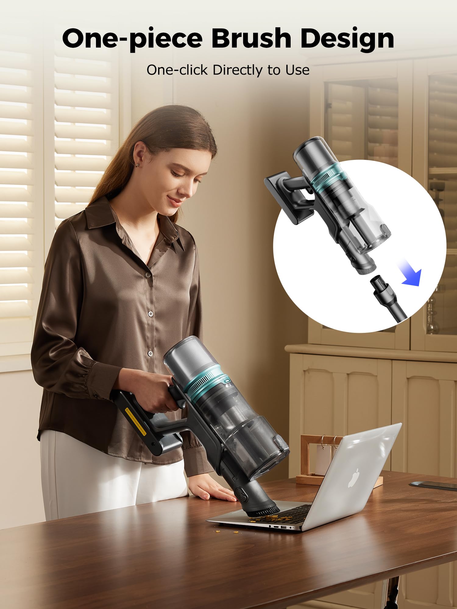 Proscenic Cordless Vacuum Cleaner, 45Kpa 55Mins Runtime, 180°Bendable Wand, Vacuum Cleaners for Home with Green Light, Anti-Tangle Brush, Rechargeable Lightweight Stick Vacuum for Pet Hair, P16(Grey)