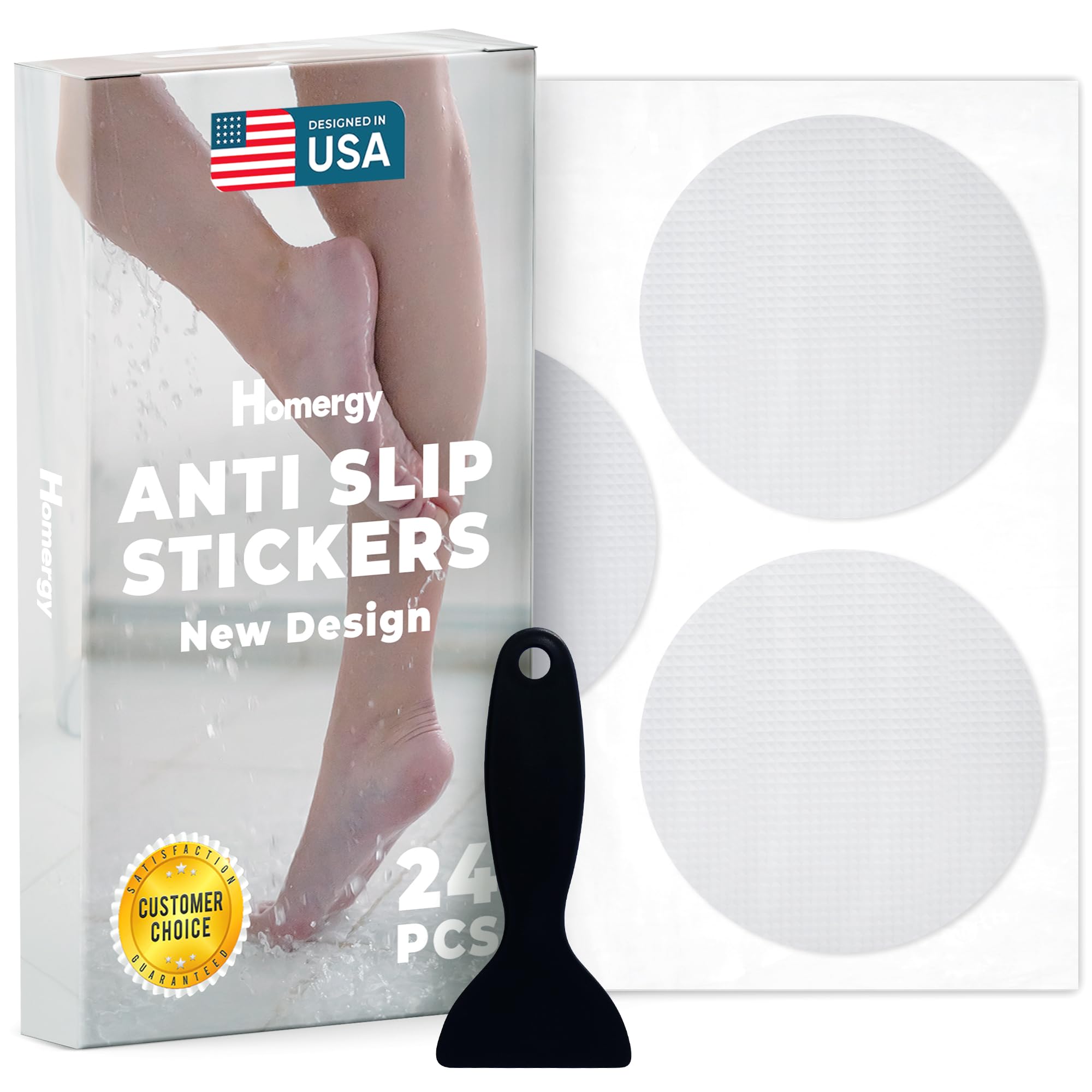 Anti-Slip Shower Stickers - Help Reduce Slipping in Bathtub & Shower, Clear Non-Slip Bath Strips, Strong Adhesive Bathtub Appliques Suitable for Homes with Kids, Adults & Seniors - 24 Pcs - Homergy