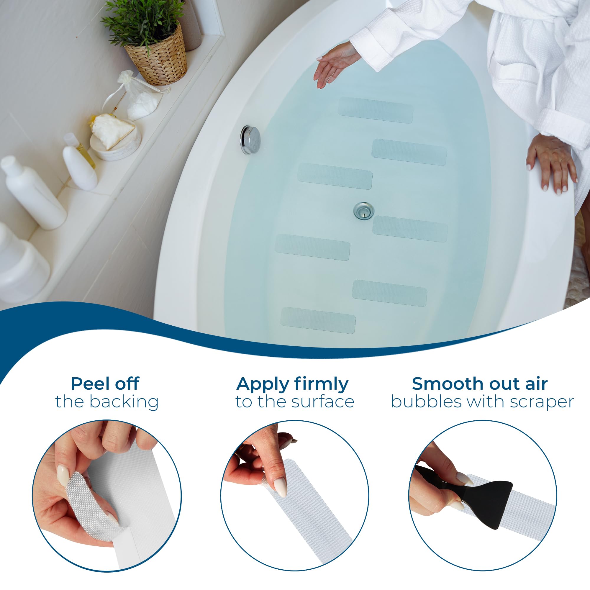 Homergy Wavy Line and Rectangle – Anti-Slip Shower Stickers, 48 PCS Clear Adhesive Safety Strips
