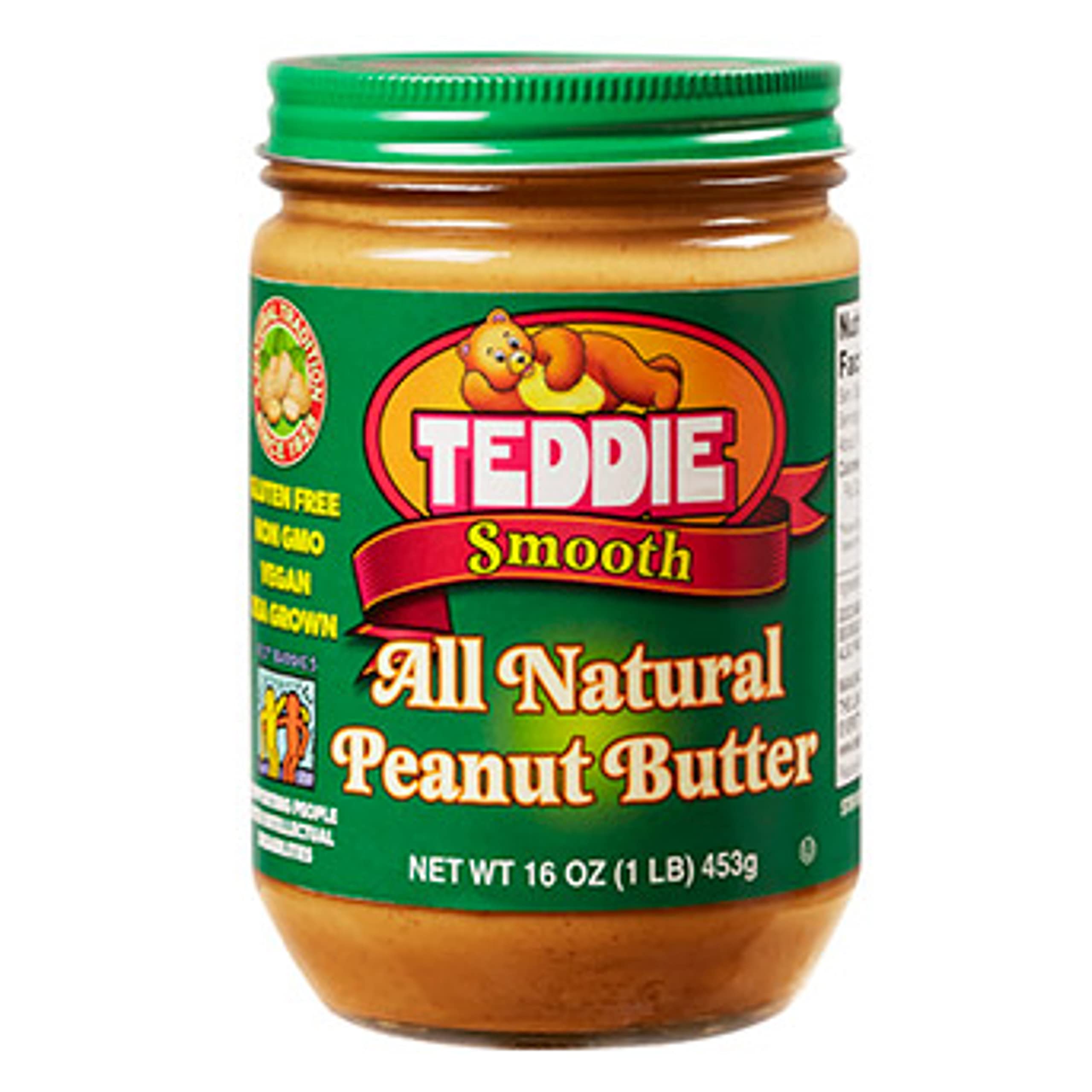Teddie All Natural Peanut Butter, Smooth, Gluten Free & Vegan, 16 Ounce Glass (Smooth, Pack of 1)