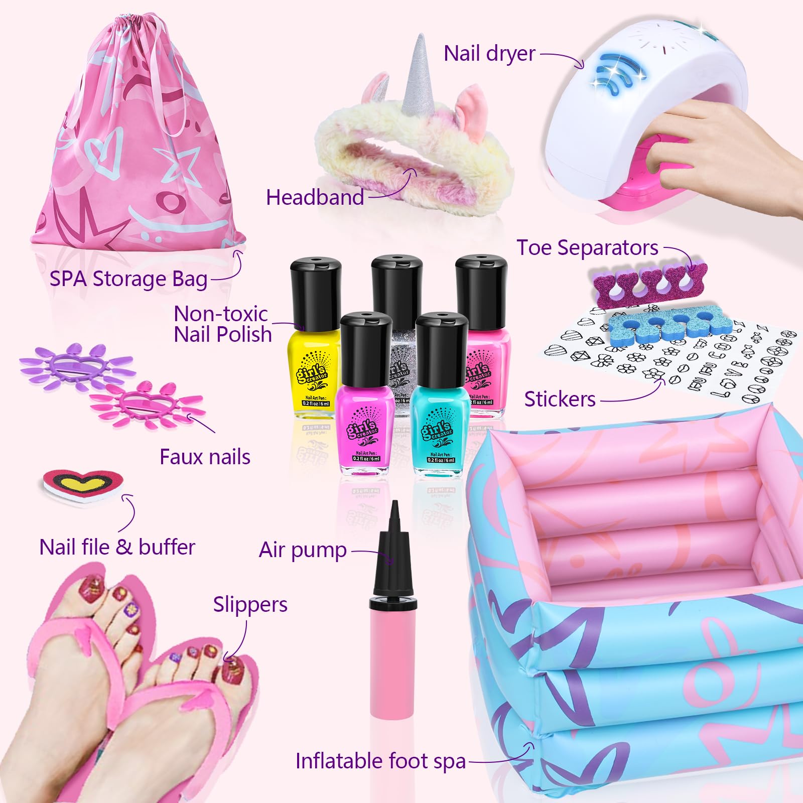 Kids Spa Kit for Girls Toy - Nail Polish Set for Girls Gifts 7-12 - Foot Spa Day Girl for Manicures Pedicure - Nail Art Salon Kit Christmas Birthday Gift for 6 7 8 9 10-12 Years Old (Kids Edition)