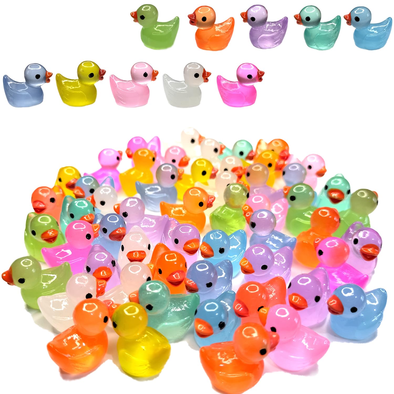 Cidinge 100 Pcs Luminous Mini Resin Ducks Tiny Glow in The Dark Duck Micro Garden Landscape Potted Plants Decoration Aquarium Dollhouse Ornament for Family Crafts Decor