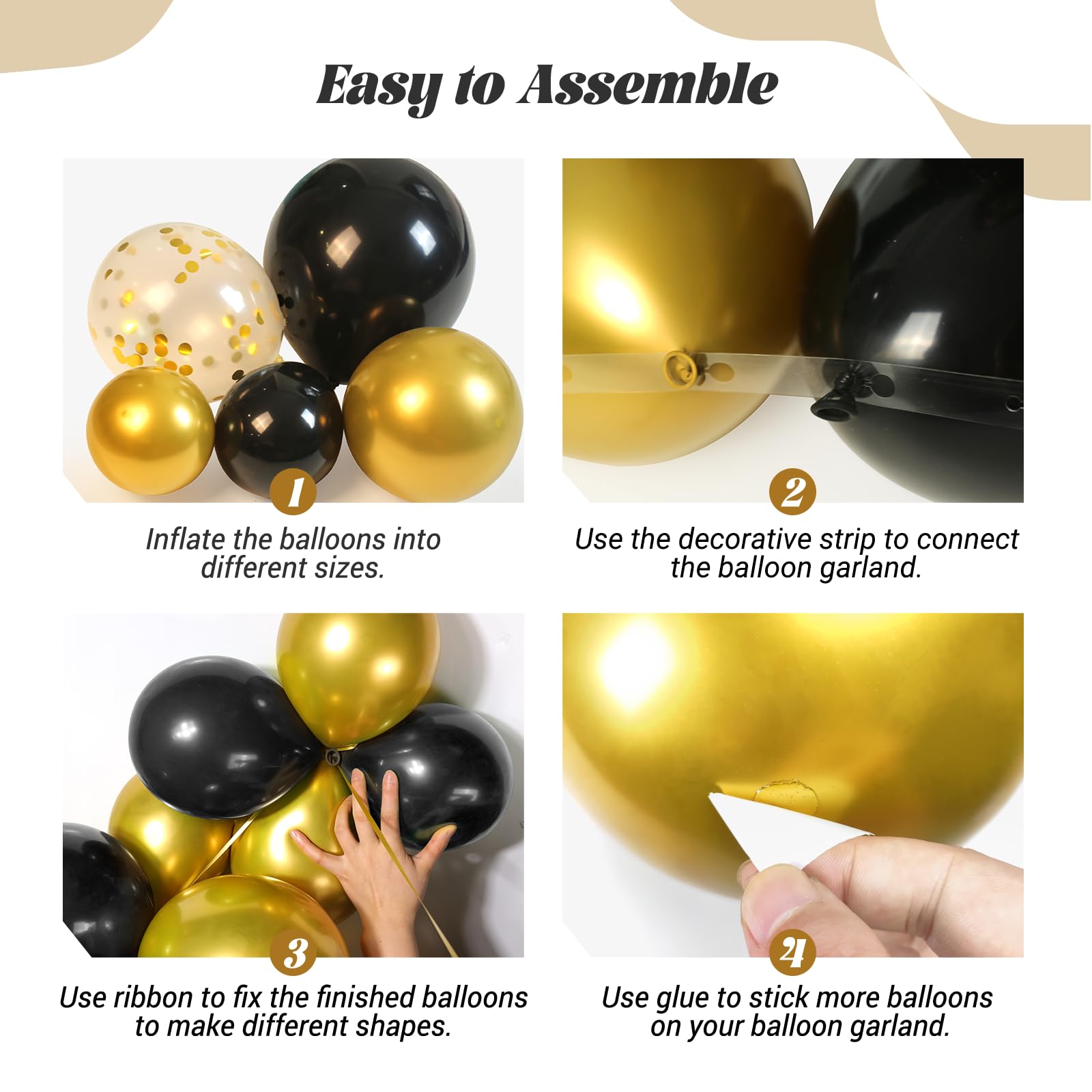 FOTIOMRG Black and Gold Balloons Garland Arch Kit, 5 10 12 18inch Black Gold Confetti Latex Balloons for 2024 Graduation New Year Anniversary Birthday Party Decorations