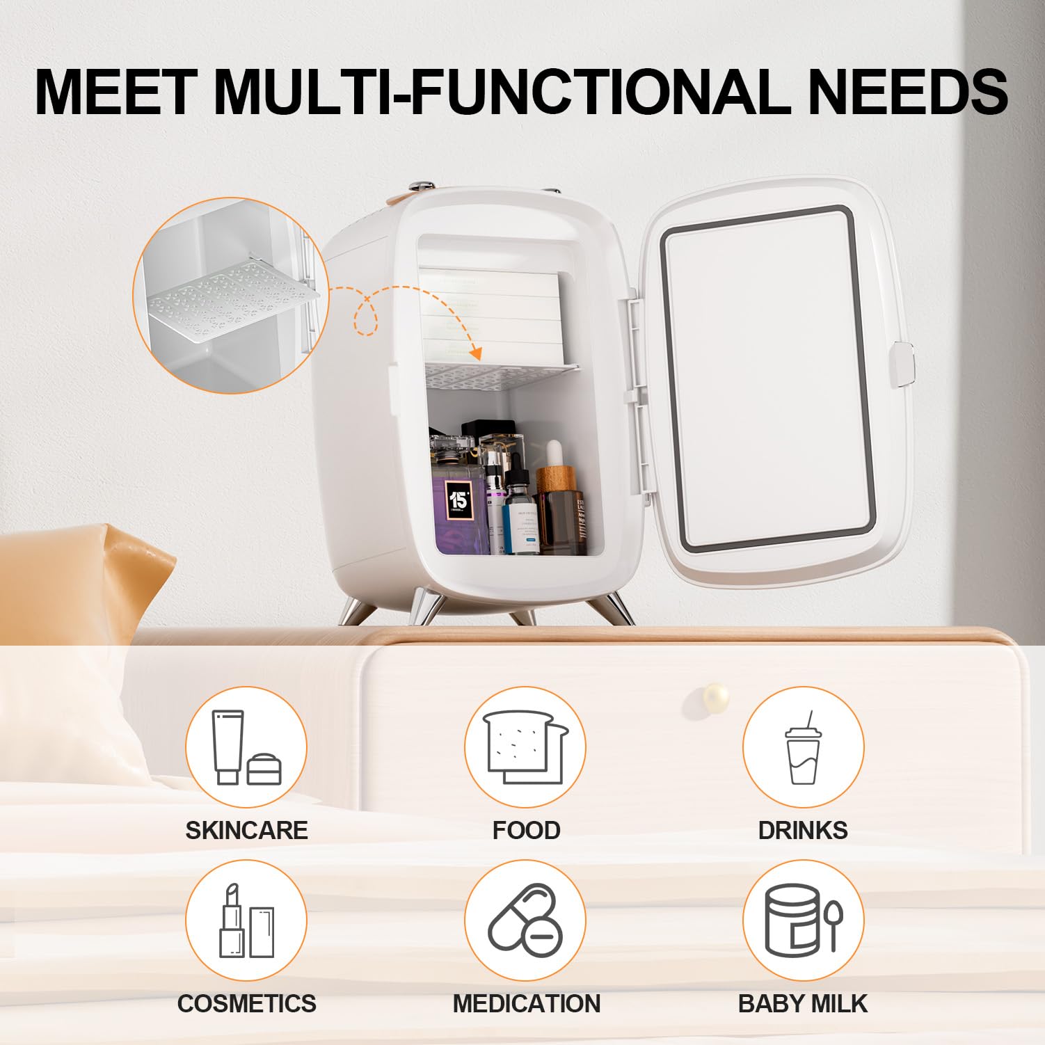 LIGIANT Skincare Fridge, With 3-Level Dimmable LED Light Mirror, Low Noise Beauty Fridge, 6L Large Capacity, Semiconductor Cooling, Portable Design for Multiple Uses - Bedroom, Office, and Travel