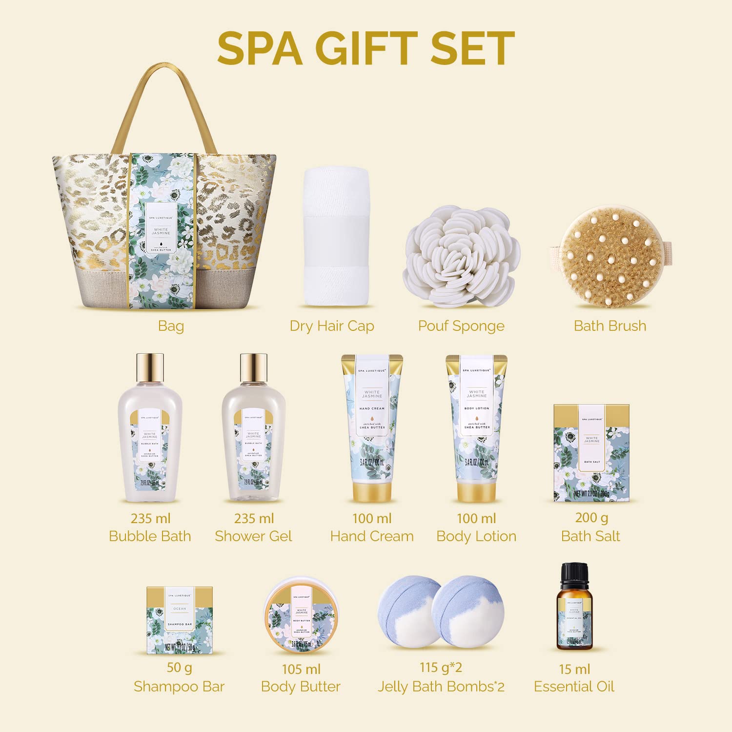 spa luxetique Spa Gift Baskets for Women - Spa Luxetique Gift Set for Women,15pcs Luxury Relaxing Spa Kit with Bath Bombs,Birthday Gifts for Women,Valentines Day Spa Gifts for Women