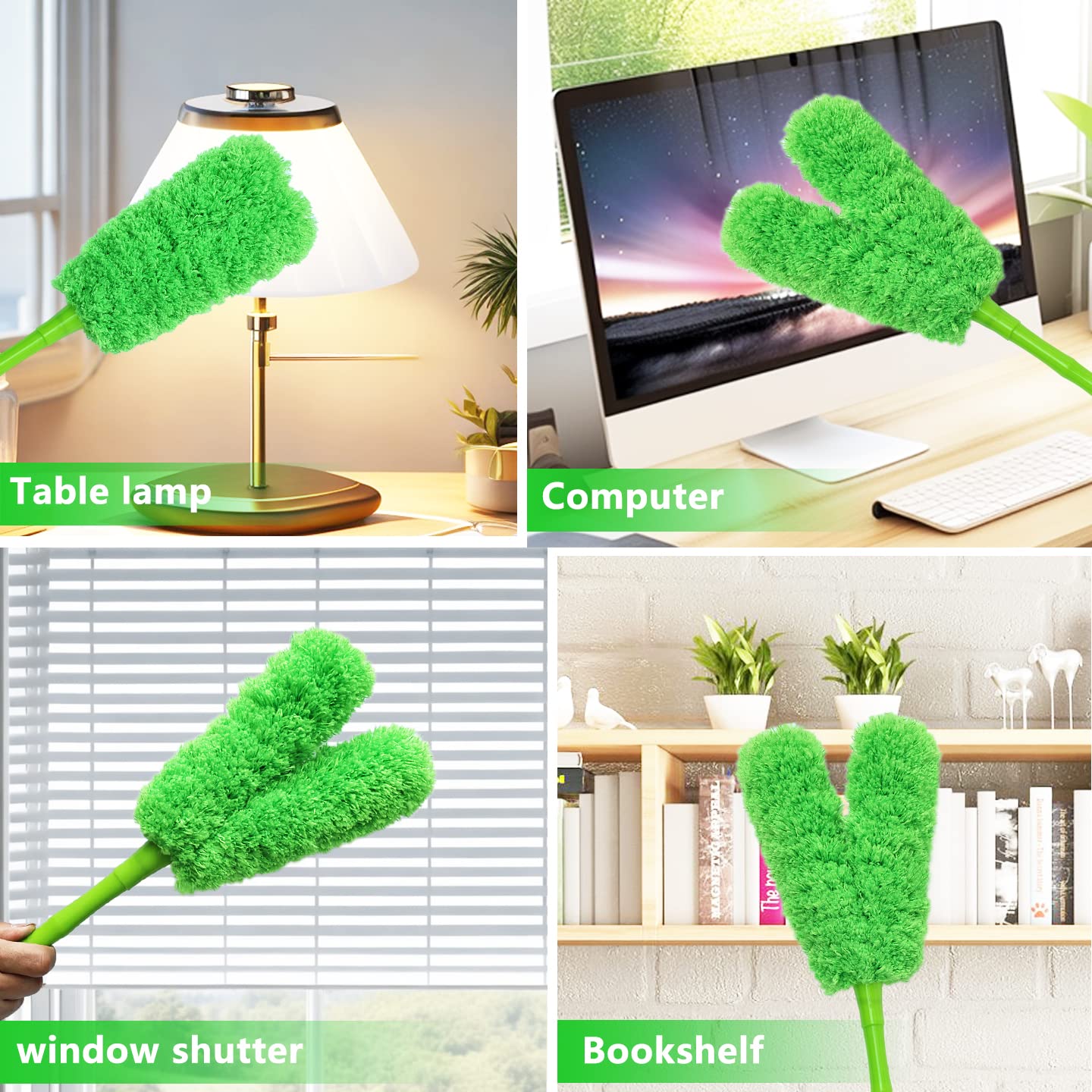 16 inch Microfiber Feather Duster, Big Microfiber Duster Make Home Cleaning More Efficient and Easy, Cleaning Tool for Office, Fan, Car, Computer,Furniture, Sofa, Railing (Green)