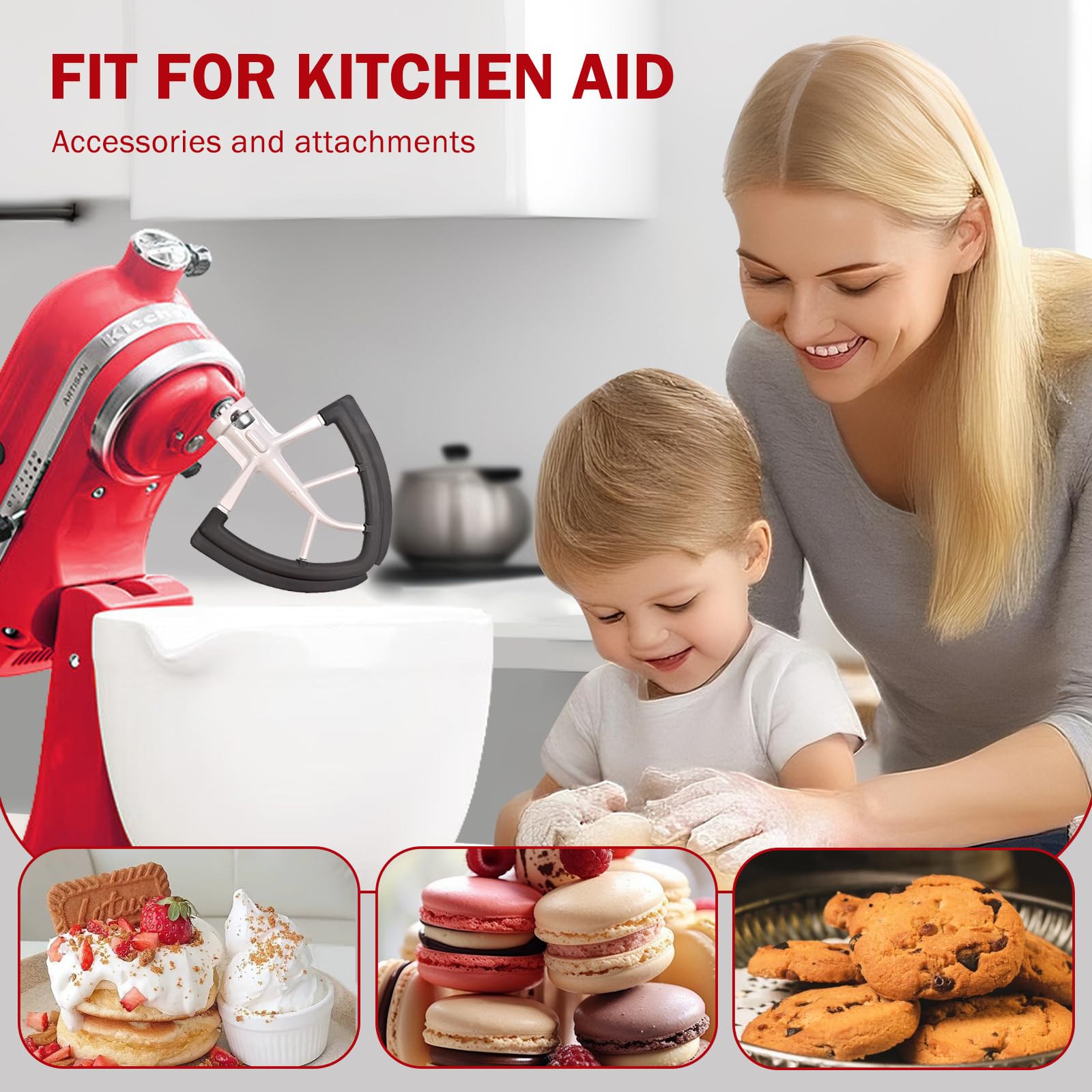 Flex Edge Beater for KitchenAid 4.5/5 Qt Tilt-Head Mixer – Flexible Silicone Edge kitchen aid paddle attachments, Auto-Scrape Bowl Scraper, For Kitchen Aid Accessories and Attachments (Gray)