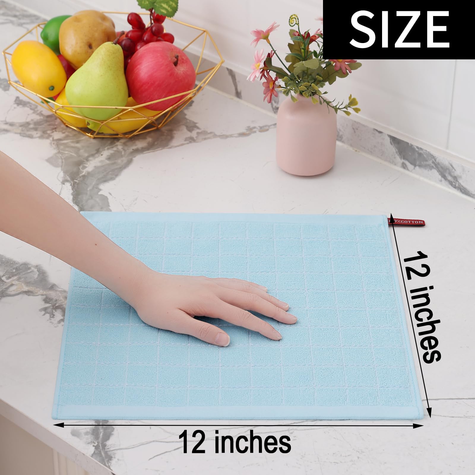 Homaxy 100% Cotton Terry Kitchen Dish Cloths, Ultra Soft and Absorbent Dish Towels for Kitchen, Suitable for Drying and Washing Dishes, 6 Pack, 12 x 12 Inches,Sky Blue