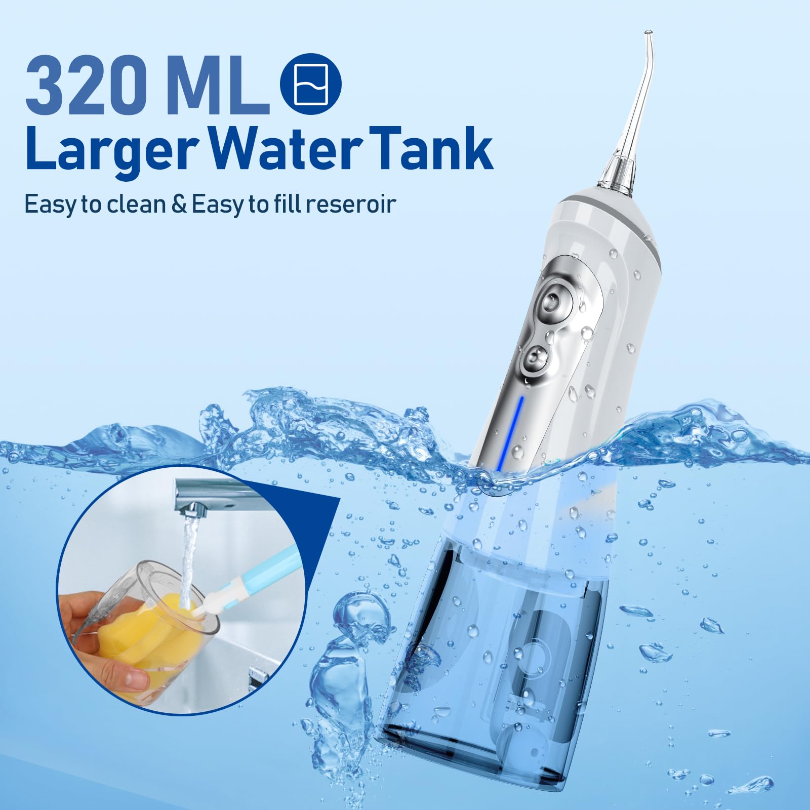 NBGRLVS Water Dental Flosser Cordless for Teeth Pick Cleaning - Powerful Oral Irrigator with 6 Adjustable Modes,320ML Portable & Rechargeable IPX7 Waterproof Cleaner Picks for Home Travel (White)