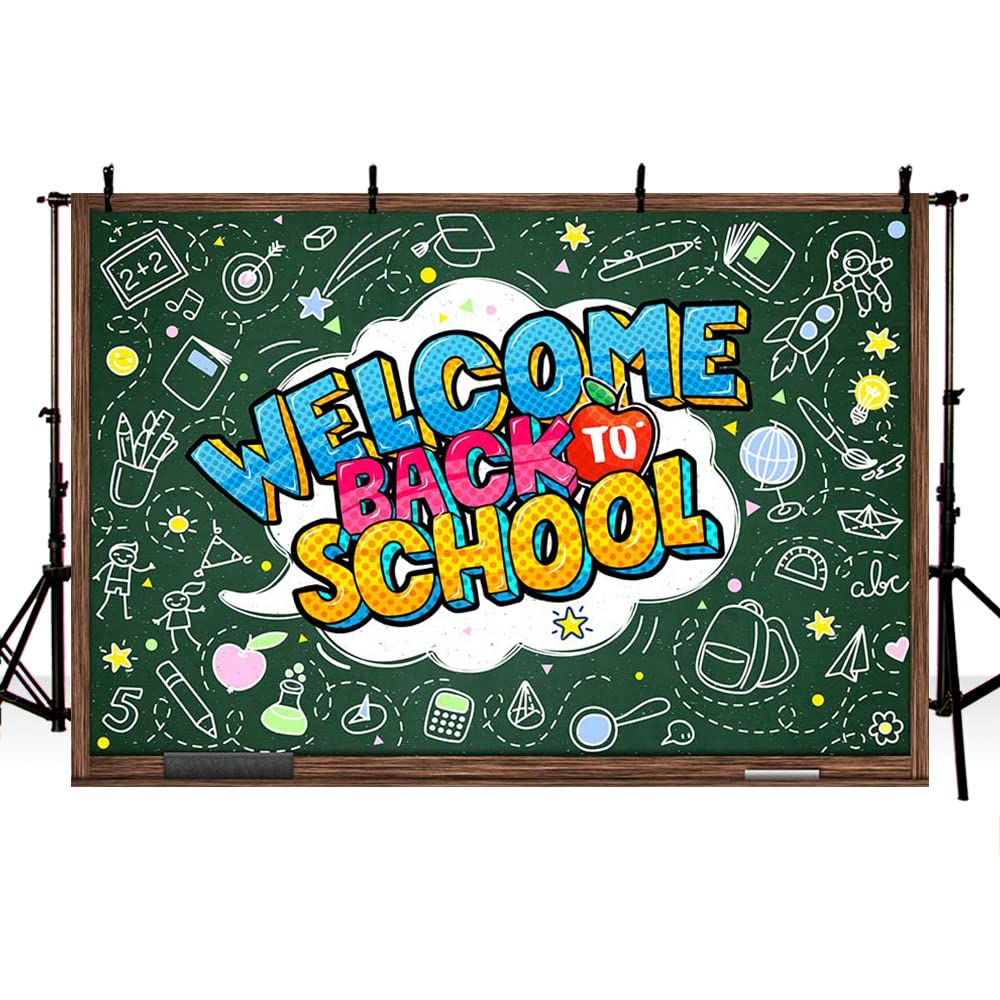 MEHOFOND Welcome Back to School Backdrop Decorations First Day of School Preschool Kindergarten Photography Background Homecoming Student Blackboard Decor Supplies Banner Photo Booth Props 7x5ft