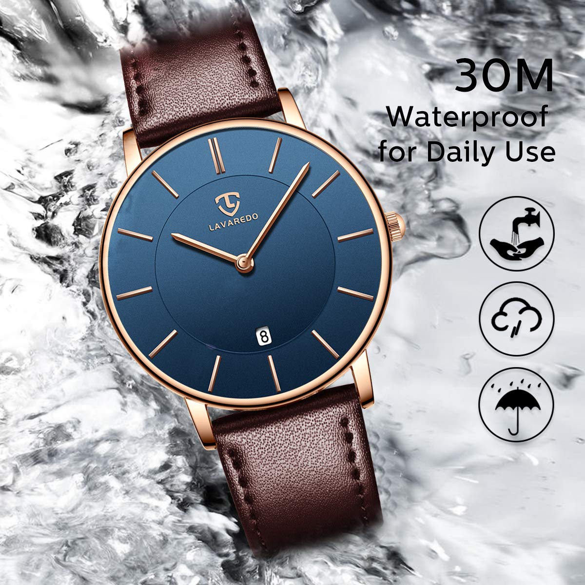 L LAVAREDO Watch for Men, Extremely Thin Mens Watches Minimalist Analog Men's Leather Wrist Watches with Time/Date, Birthday Gift for Men Boyfriend