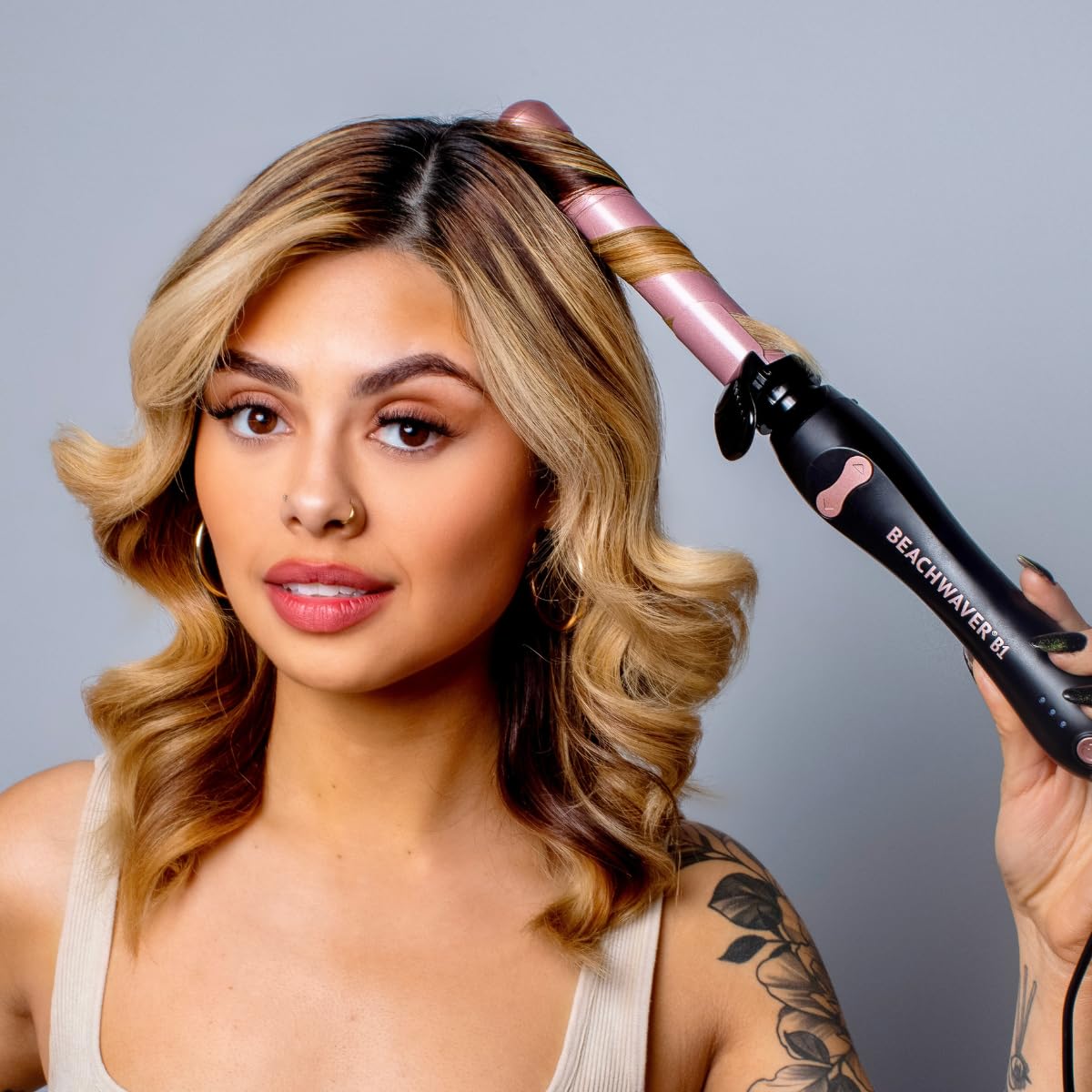 Beachwaver B1 Rotating Curling Iron - Automatic 1 Inch Ceramic Curling Iron - Easy-to-Use Spinning Wand for Long-Lasting Waves - Auto-Shut Off, Travel-Friendly, Dual Voltage (BW160) in Midnight Rose