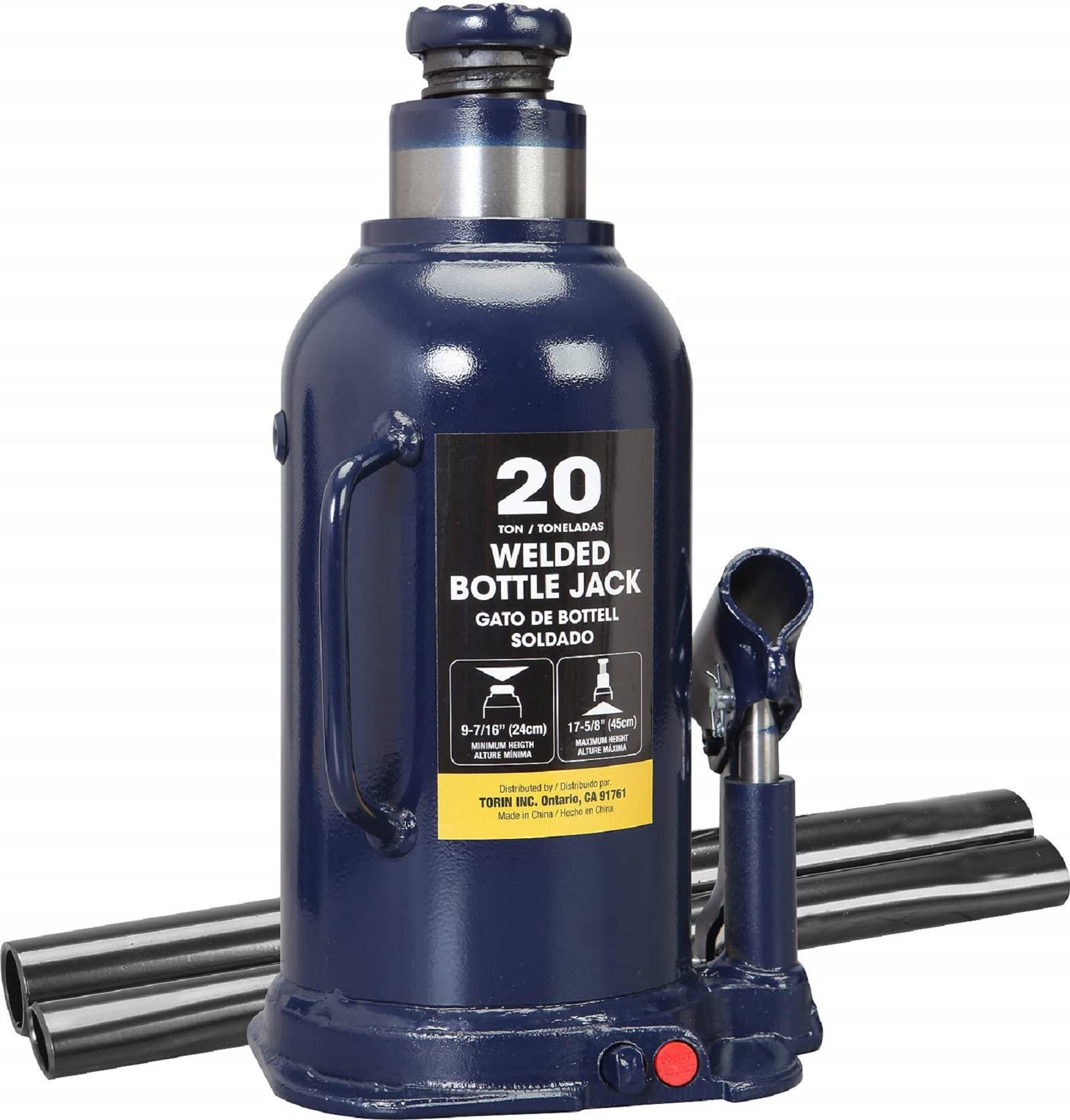 Tce 20 Ton (40,000 LBs) Hydraulic Welded Bottle Jack,heavy duty bottle Jack with pump handle for cas,blue,AT92003BU