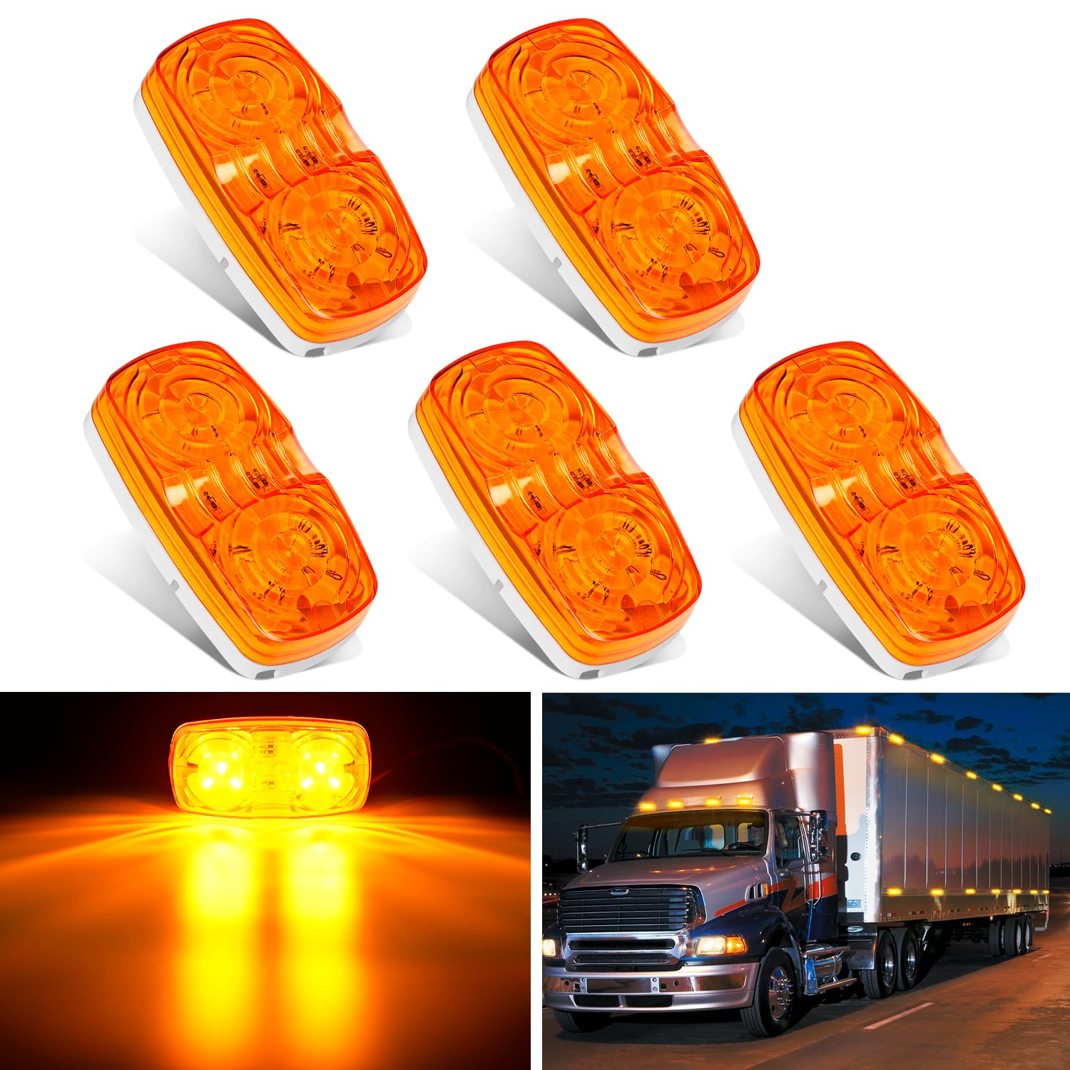 Nilight Double Bullseye Marker Light 5PCS Amber 10LED Rectangular Clearance Light Front Side Rear Marker Indicator Light Surface Mounted for 12V Truck Camper RV Boat Lorry