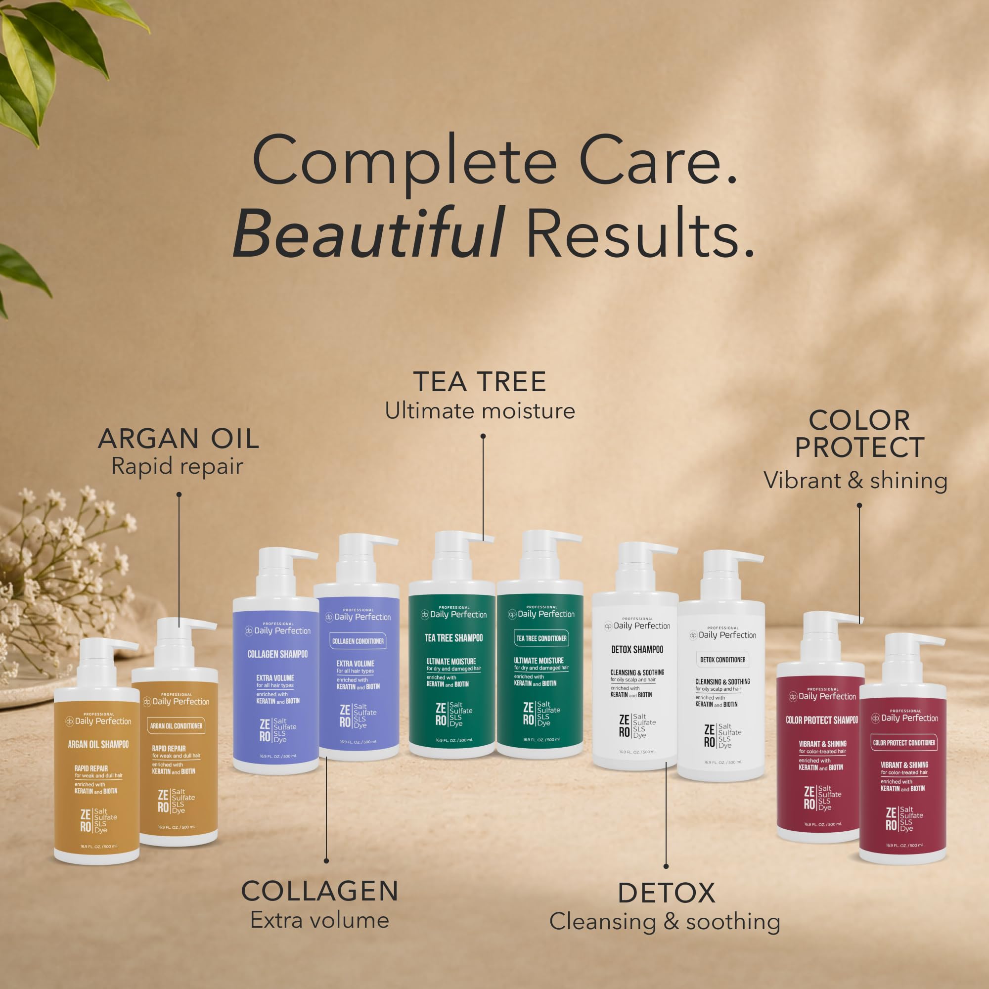 Daily Perfection Collagen Volumizing Shampoo - Extra Volume Daily Cleanser with Biotin and Keratin for All Hair Types - Salt, Sulfate and Paraben Free - 16.9 Fl Oz