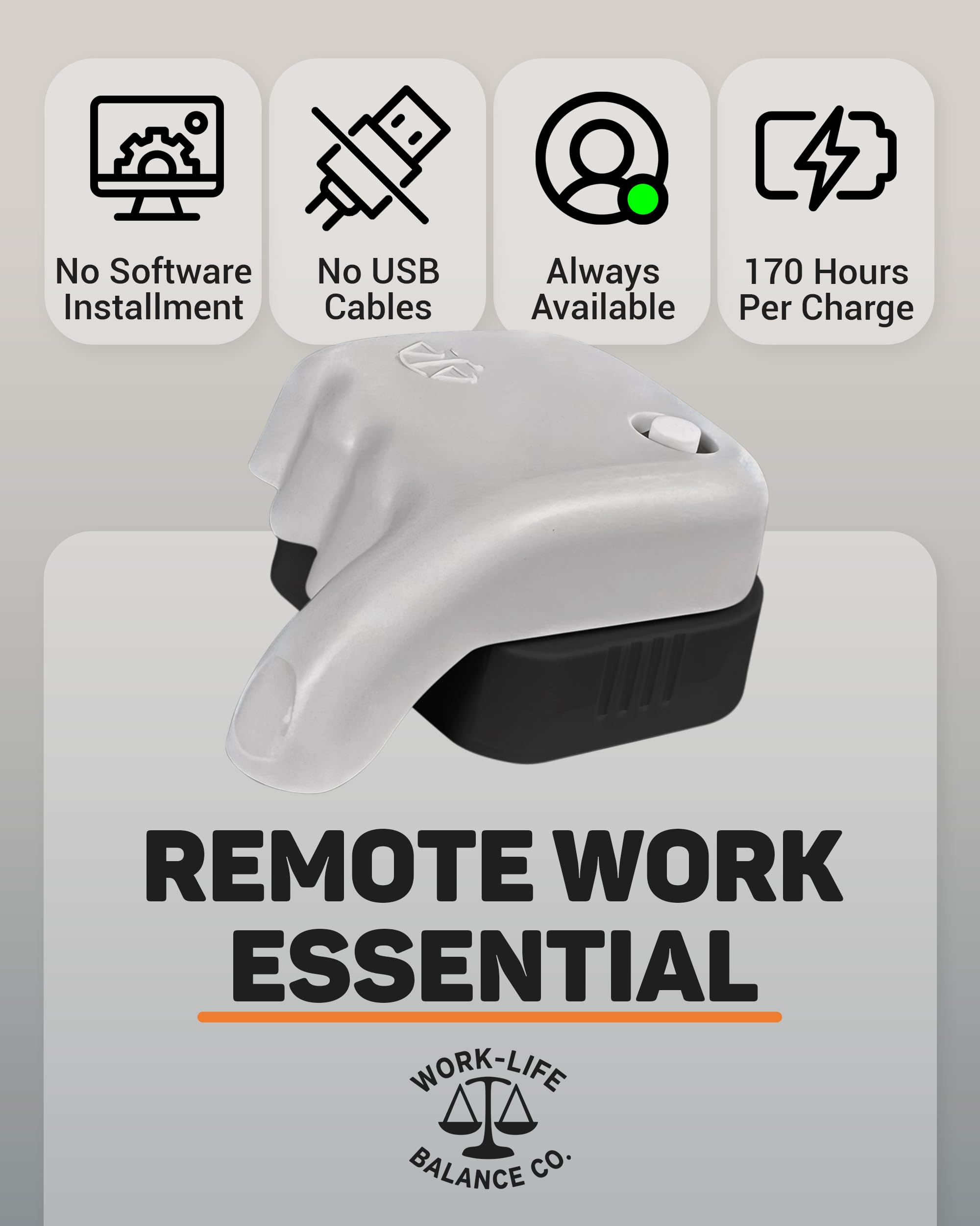 Work-Life Balance Rechargeable Trackpad Jiggler - Undetectable Mechanical Mouse Mover for Laptop, Automatic Shaker to Keep Screen Active, Cordless Device, Remote Work Trackpad Tech Essential- Gray