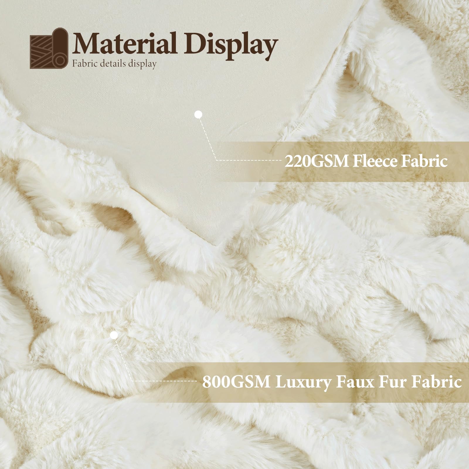 Touchat Luxury 1000GSM Faux Rabbit Fur Throw Blanket, Super Heavy Warm Cozy Beige Cream Blankets for Couch Bed Sofa, Bubble Plush Fuzzy Elegant Soft Reversible Mink Blanket for Living Room Bedroom