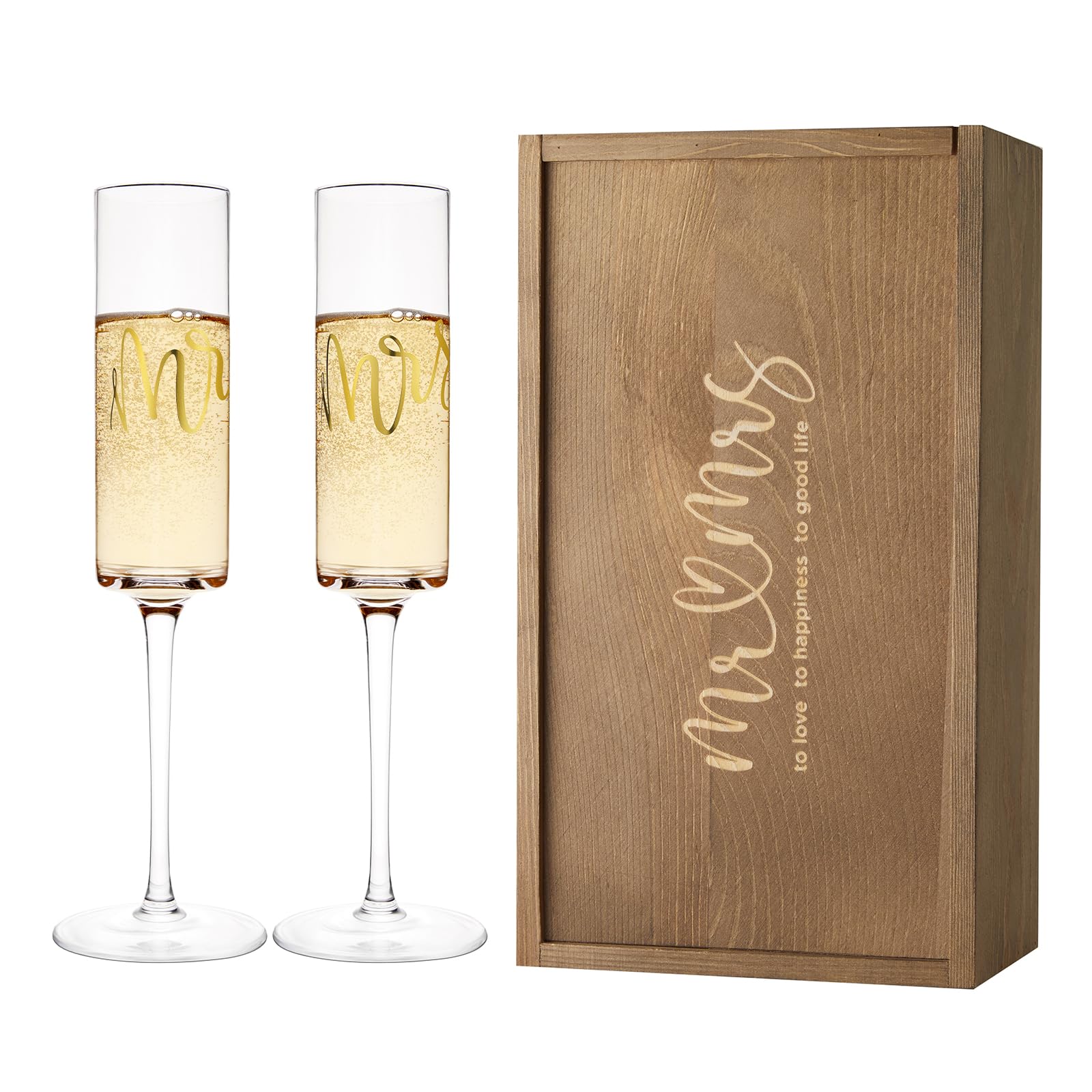 AW BRIDAL Engagement Gifts for Couples Wedding Champagne Flutes set of 2, Crystal Champagne Flutes for Mr and Mrs Wedding Champagne Glasses Wedding Gift Bridal Shower Gift