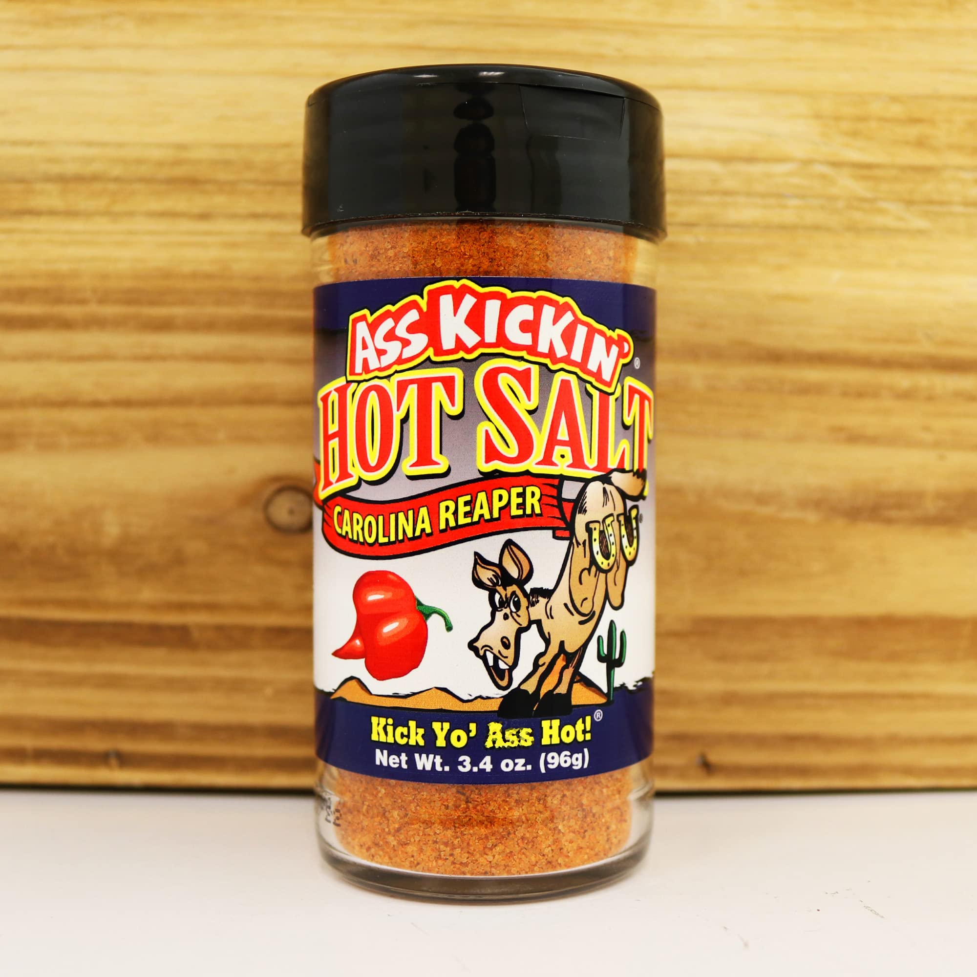 ASS KICKIN' Hot Spicy Carolina Reaper Pepper Salt – 3.4oz. Shaker Jar - Perfect Flavored Salt for Popcorn Seasoning, Margarita Salt and French Fry Seasoning - Premium Gourmet Gift