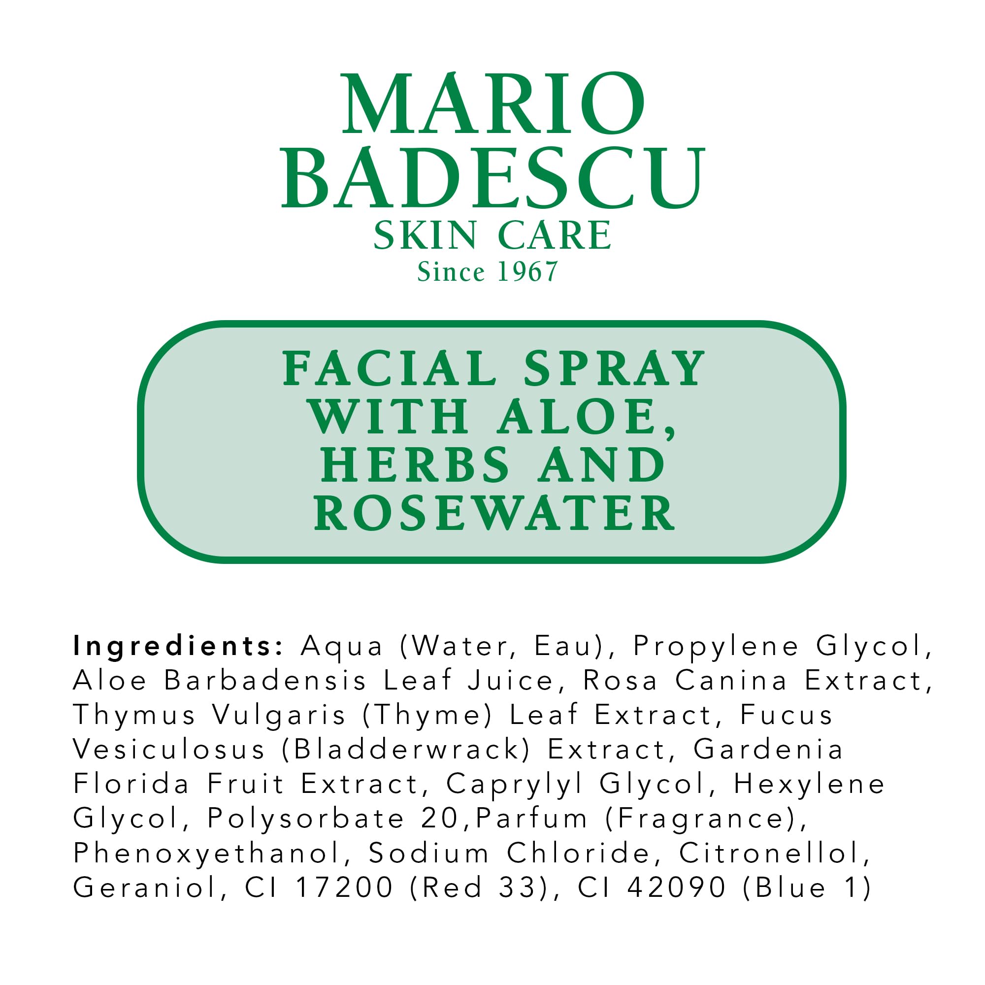 Mario Badescu Facial Spray with Aloe, Herbs and Rose Water for All Skin Types, Face Mist that Hydrates, Rejuvenates & Clarifies, 4 FL OZ