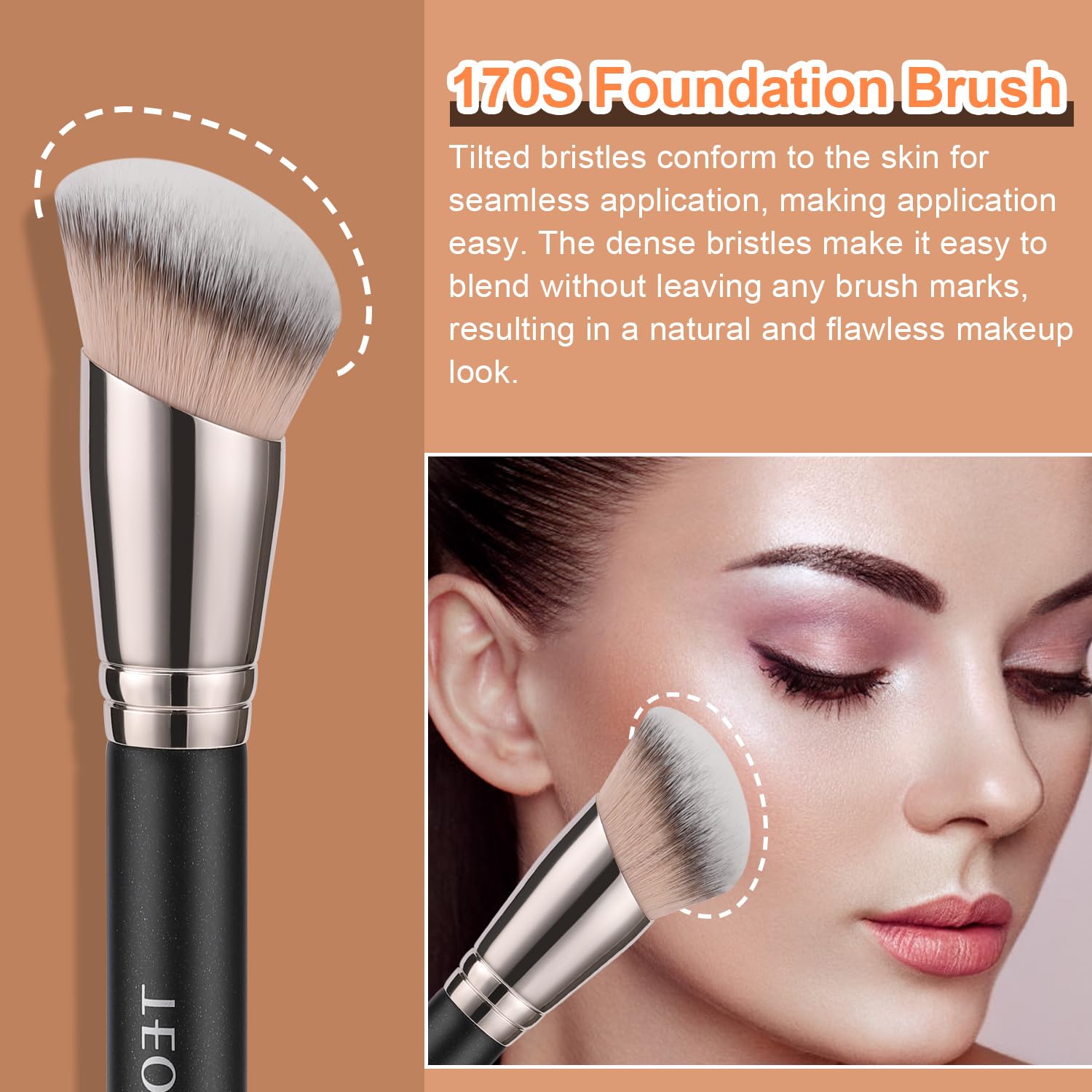 TEOYALL Foundation Contour Brush Set, 2PCS Angled Synthetic Kabuki Brush for Blending Setting Concealing Buffing with Liquid, Cream and Powder Cosmetic (170S/270S)