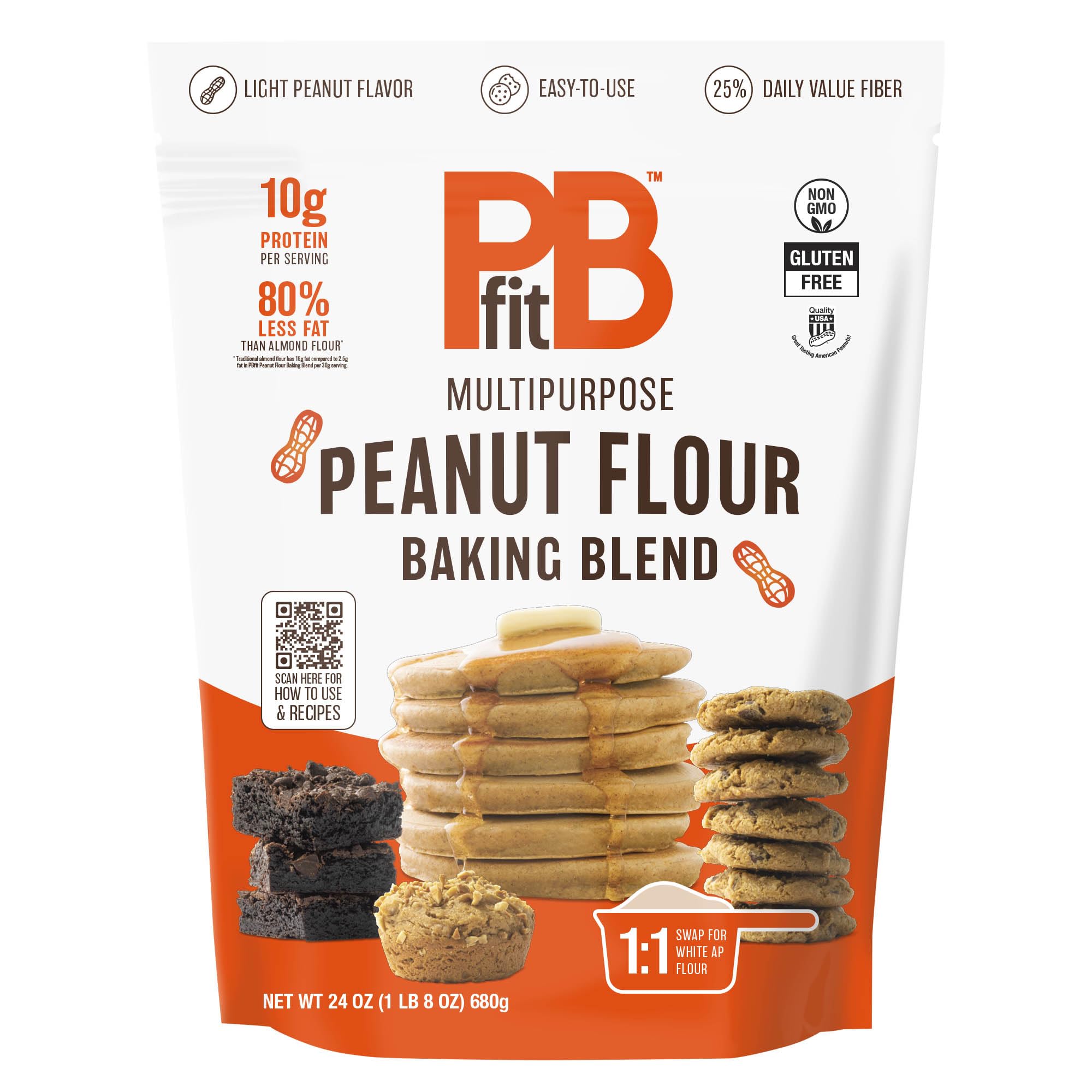 PBfit Peanut Flour Baking Blend - Gluten Free & Non GMO - 10g Protein per Serving 8% DV - 80% Less Fat than Almond Flour - 1 to 1 Swap for White Flour - Light Peanut Flavor - 25% DV Fiber - 24 oz