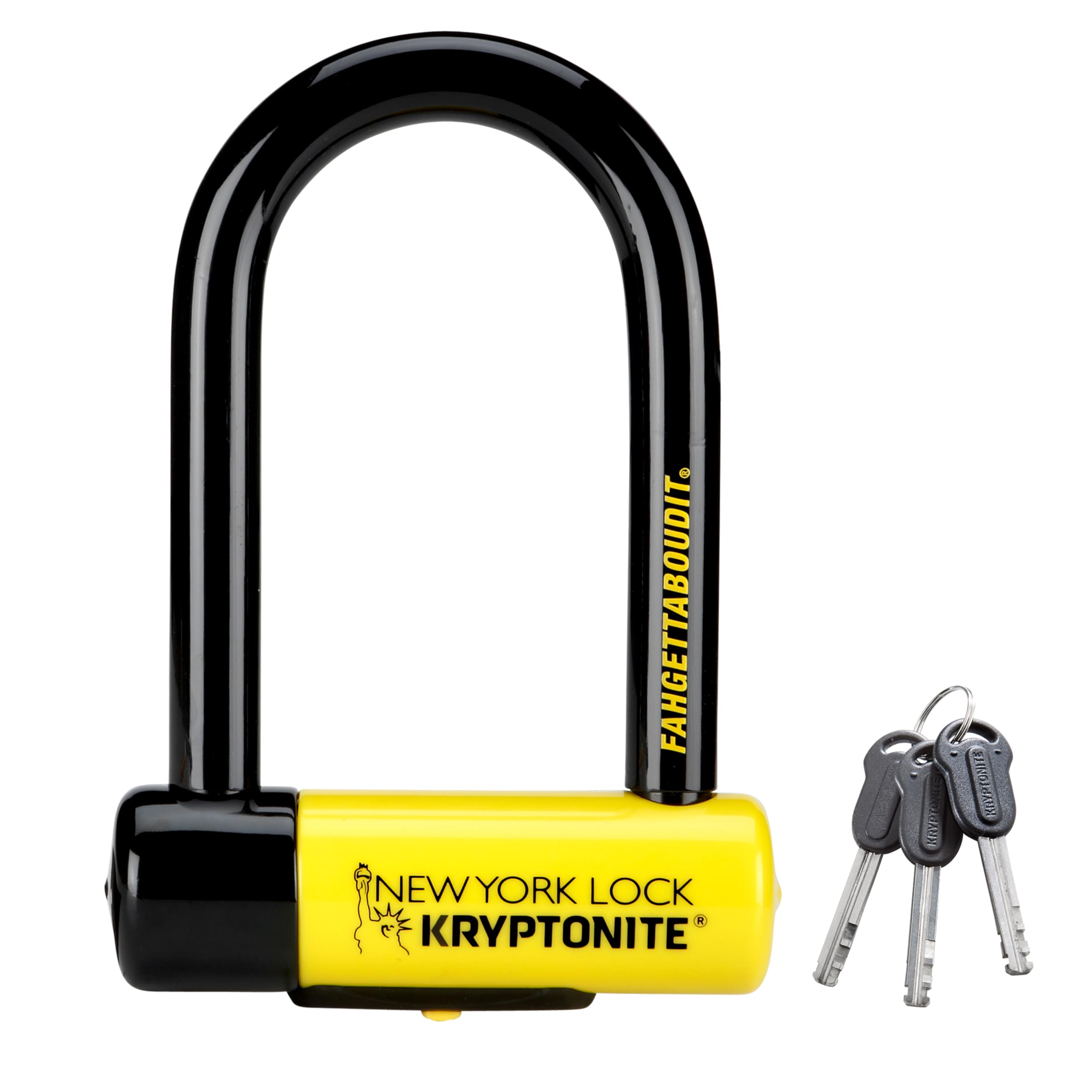 Kryptonite New York Fahgettaboutit Mini Bike U-Lock, Heavy Duty Anti-Theft Bicycle U Lock, 18mm Shackle with Keys, Ultimate Security Lock for Bicycles E-Bikes Scooters,Black