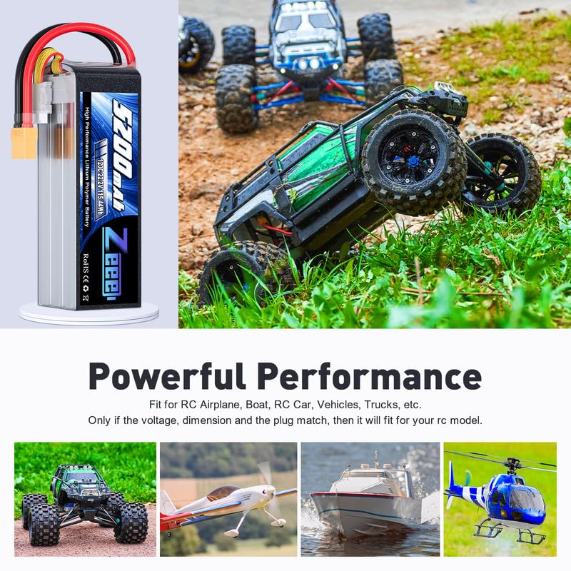 Zeee 6S Lipo Battery 5200mAh 22.2V 120C Soft Case Lipo with XT90 Connector RC Battery for RC Car Truck Airplane Helicopter Quadcopter Boat (2 Pack)