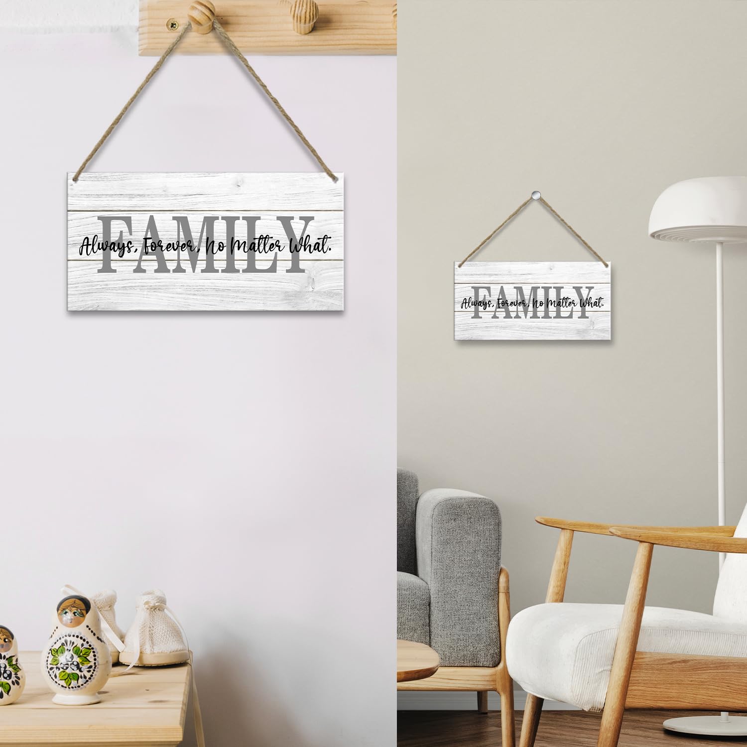 Family Wall Decor Wood Hanging Sign, Family Signs for Home Decor, Home Decor Family Sign Plaque, Family Always Forever No Matter What, Artwork Housewarming Gift for Living Room Kitchen Bedroom -02