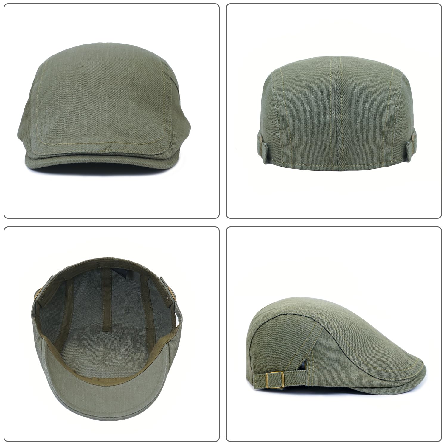 Xinveen Newsboy Hats for Men Flat Cap Cotton Adjustable Breathable Irish Cabbie Ivy Driving Hunting Hat Olive Green