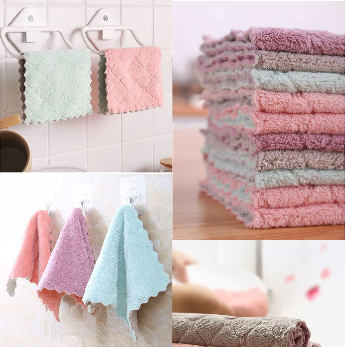 12 Pack Kitchen Towels Quick Dry Washcloths, Coral Velvet Dishtowels Multipurpose Reusable Cloths, Soft Tea Absorbent Cleaning Cloths Double-Sided Microfiber Lint Free Rags.