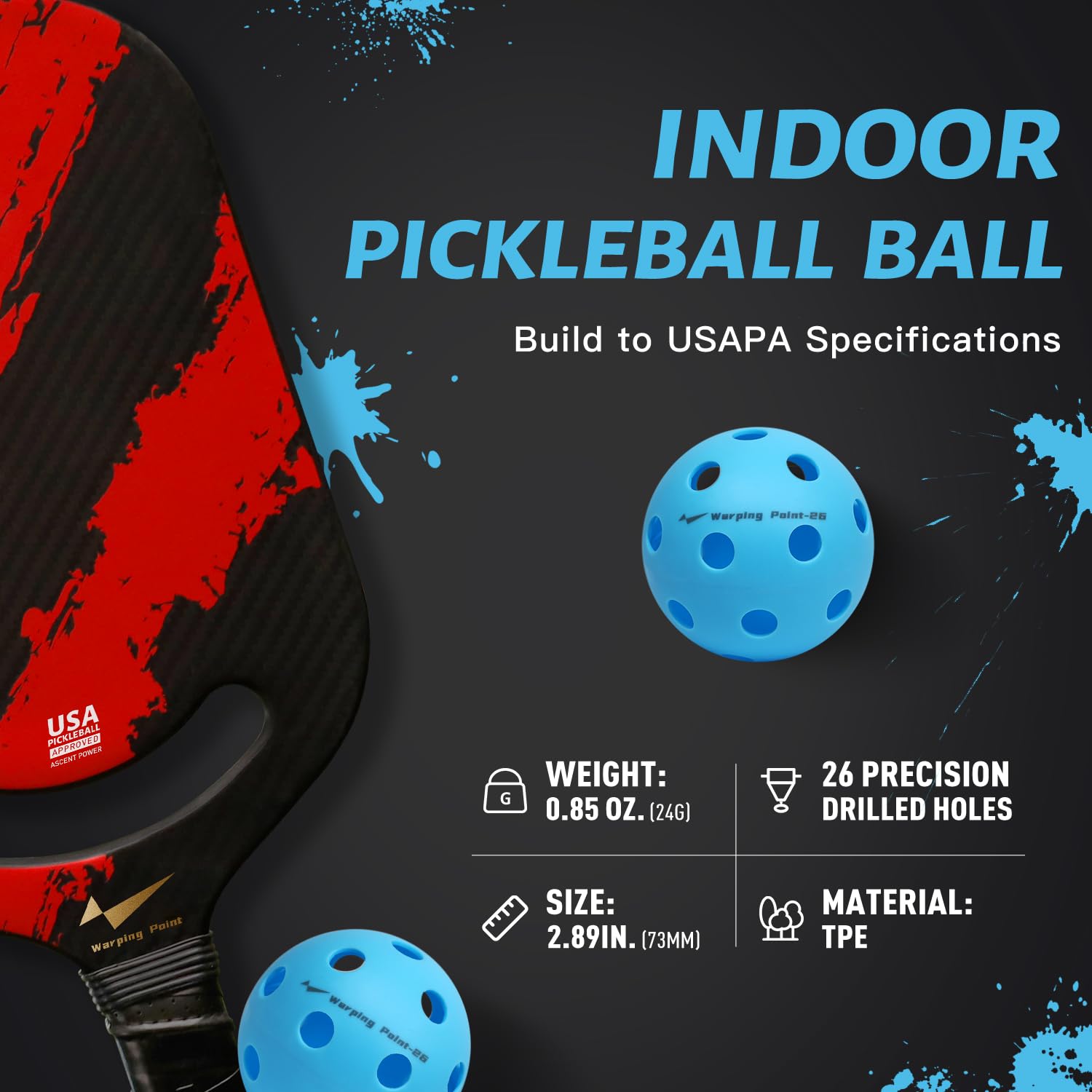 Warping Point Indoor Pickleball Balls, 4 Pack 26 Holes Blue PickleBalls with Mesh Bag, Meet USAPA Specifications, High Bounce Durable Practice Pickle Ball for Beginners Intermediate Player