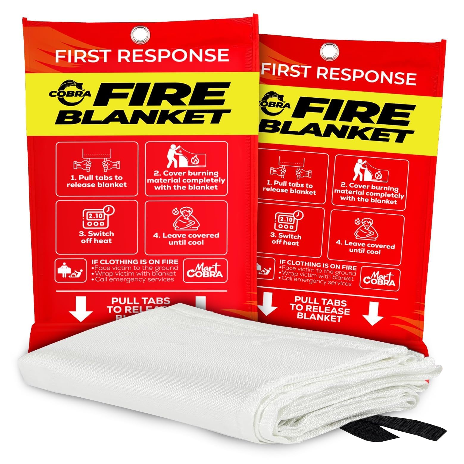 Mart Cobra Emergency Fire Blanket for Home and Kitchen - 2 Pack - Fire Blankets Emergency for Home 40” x 40” - Fire Suppression Blanket - Home Safety Fiberglass Welding Blanket