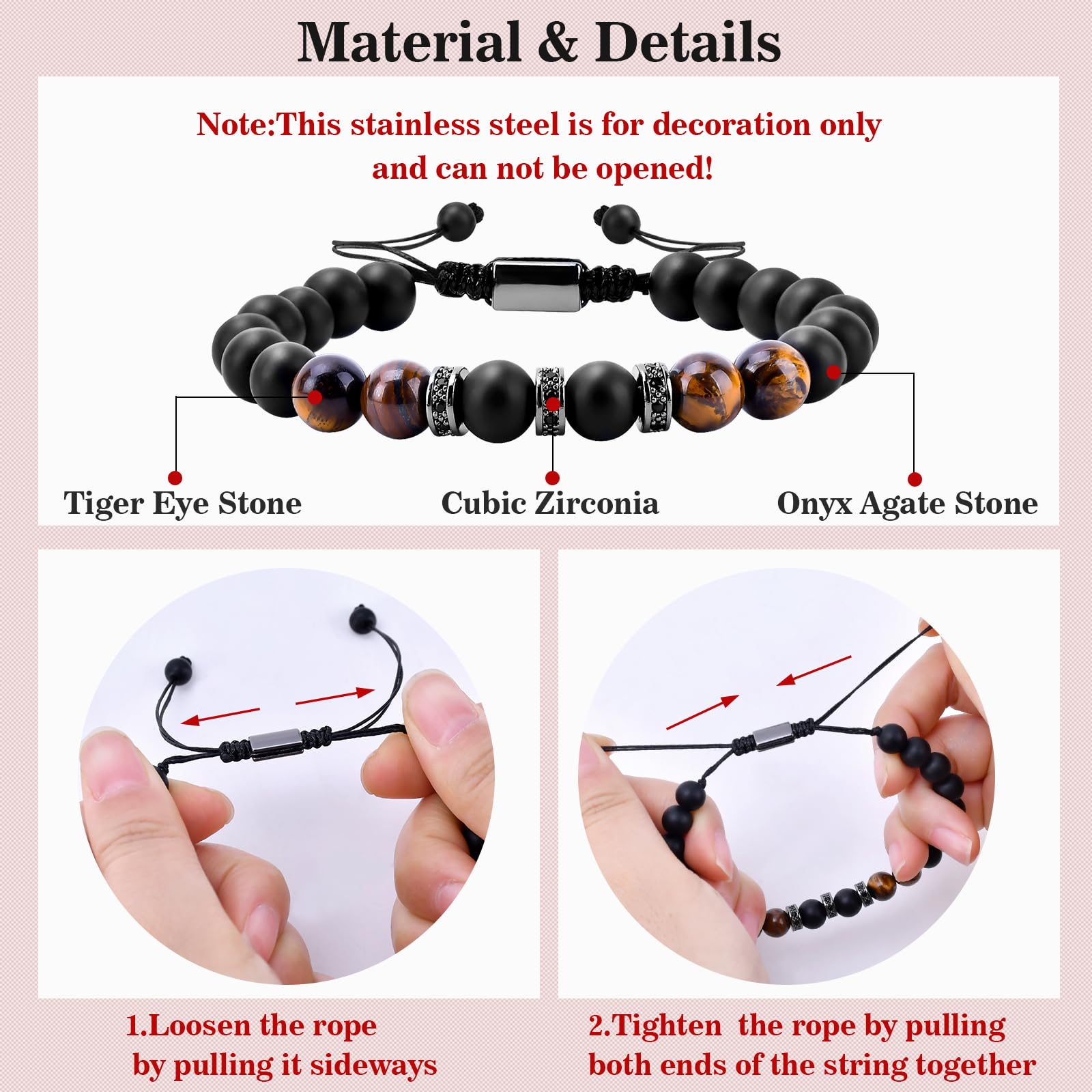 Inngeroo Birthday Gifts for Men Bracelets for Men Mens Gifts Mens Bracelet Valentines Day Gifts for Him Boyfriend Natural Stone for Husband, black