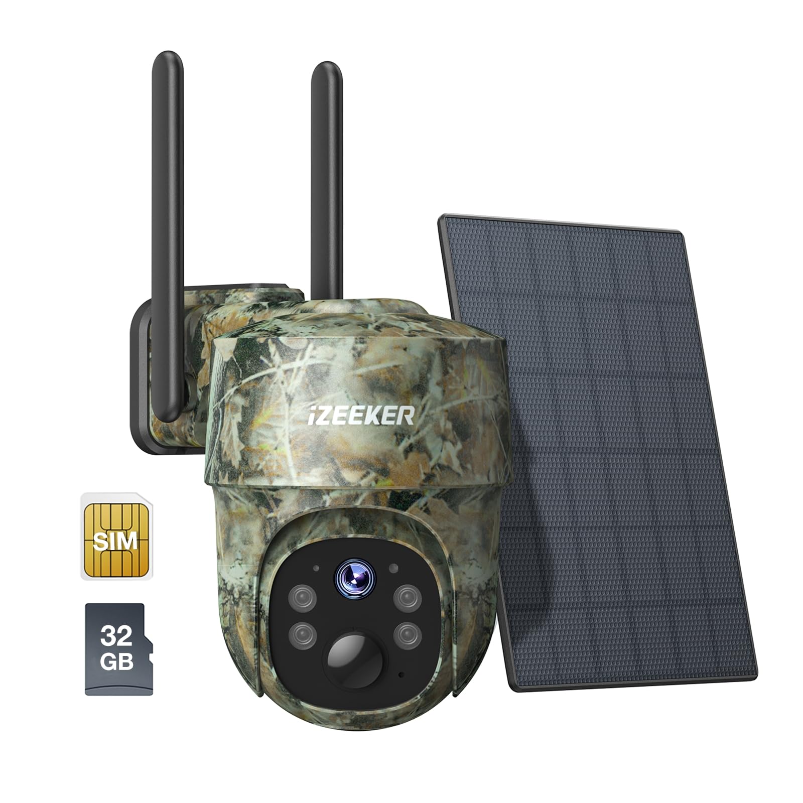 iZEEKER Trail Camera 4G LTE, 2K PTZ Cellular Game Camera Solar with 360° Full View, Live Video, Color Night Vision, Hunting Camera Motion Activated IP65 Waterproof, No WiFi, Remote Phone Access