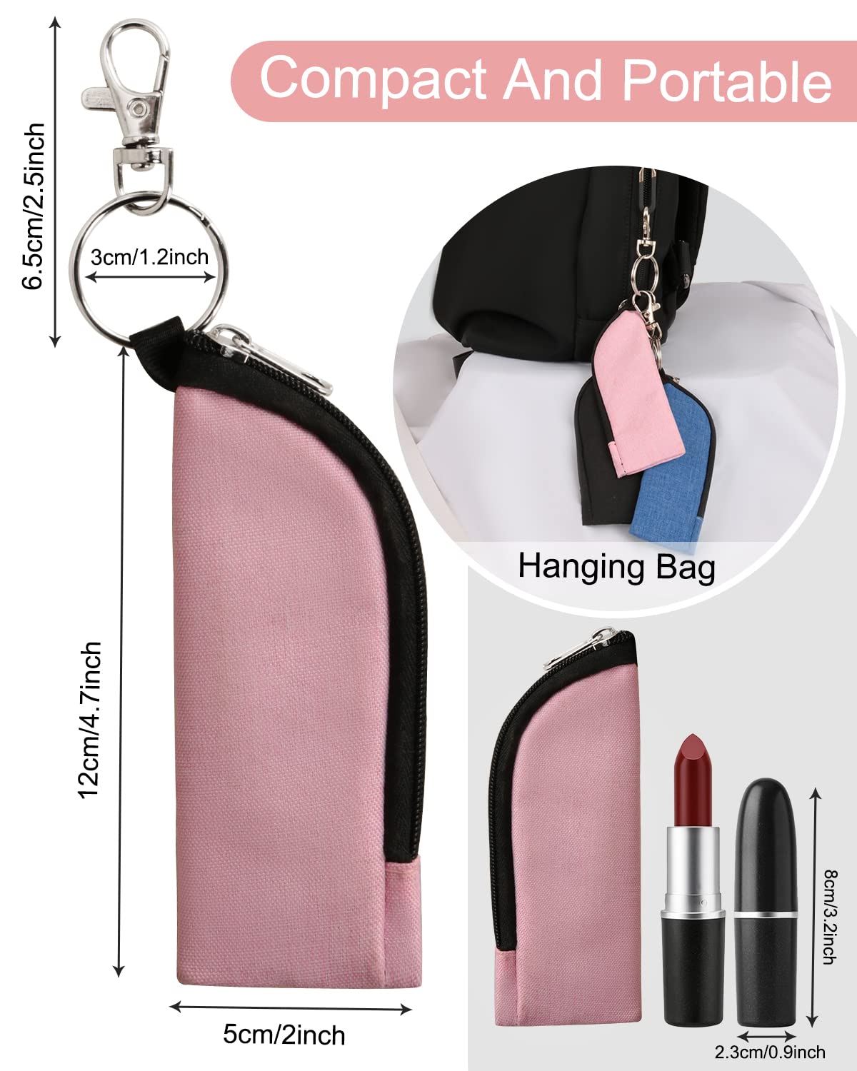 Meiiy Chapstick Holder Lip Balm/Gloss Sleeve Pouch Portable Lipstick Bag With Hook Gift for Women (3pcs)