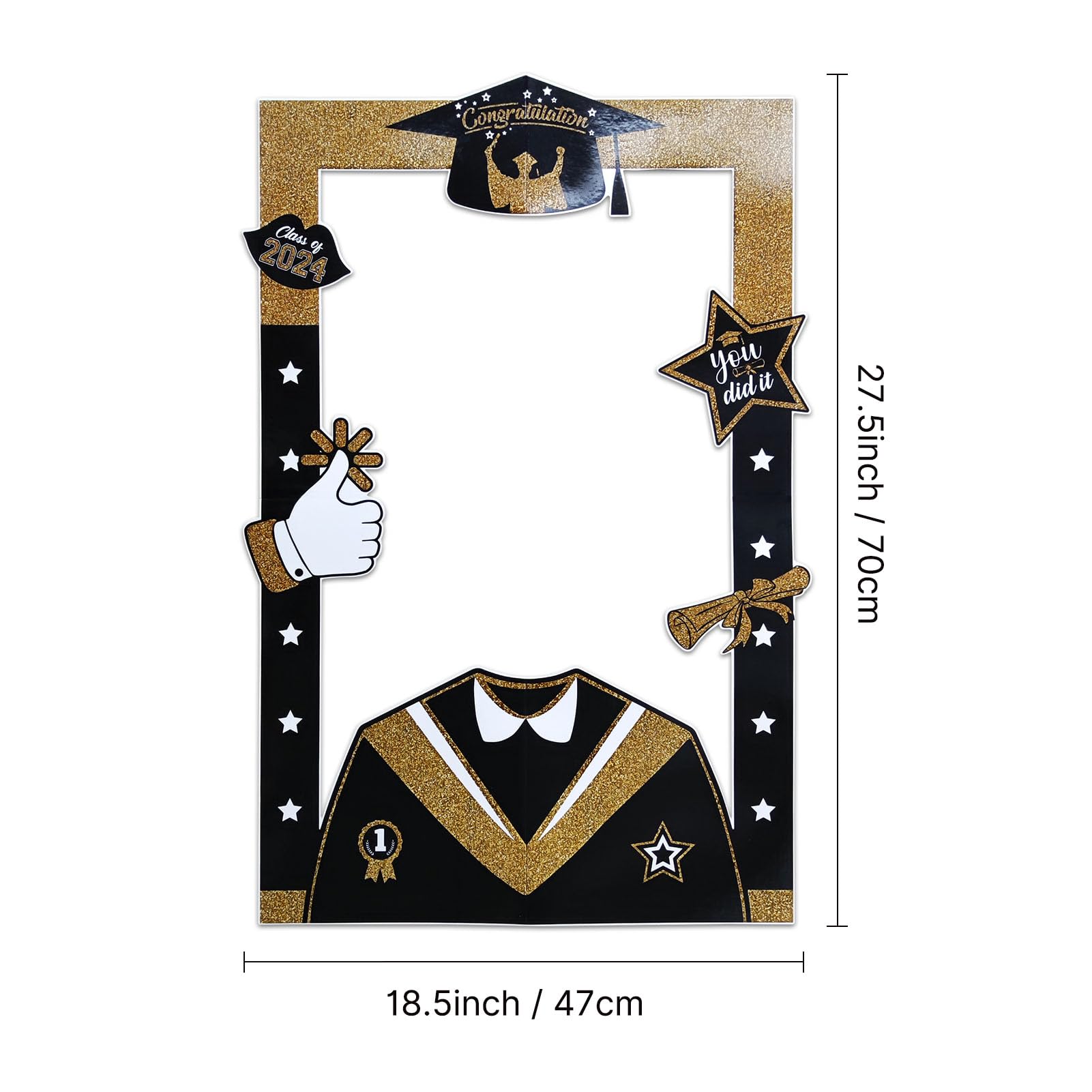 2024 Graduation Photo Props Frame Black and Gold Large Size High School College Graduation Selfie Favors Decorations Party Supplies