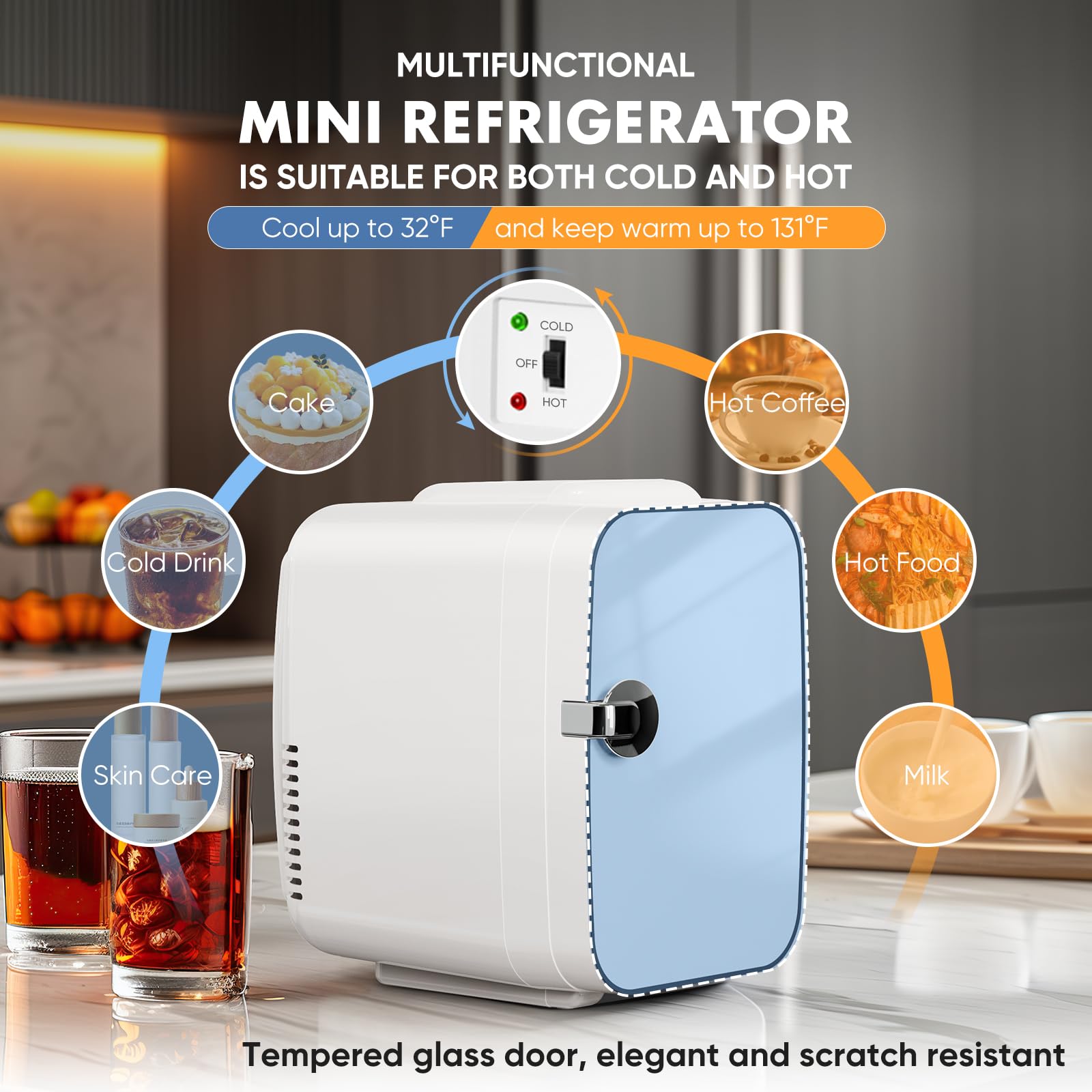 Sweetcrispy Mini Fridge, Portable Small Refrigerator 4L/6 Can Cooler & Warmer Compact Fridge for SkinCare, Food and Drinks, Small Fridge for Bedroom, Dorm, Car, Office, White