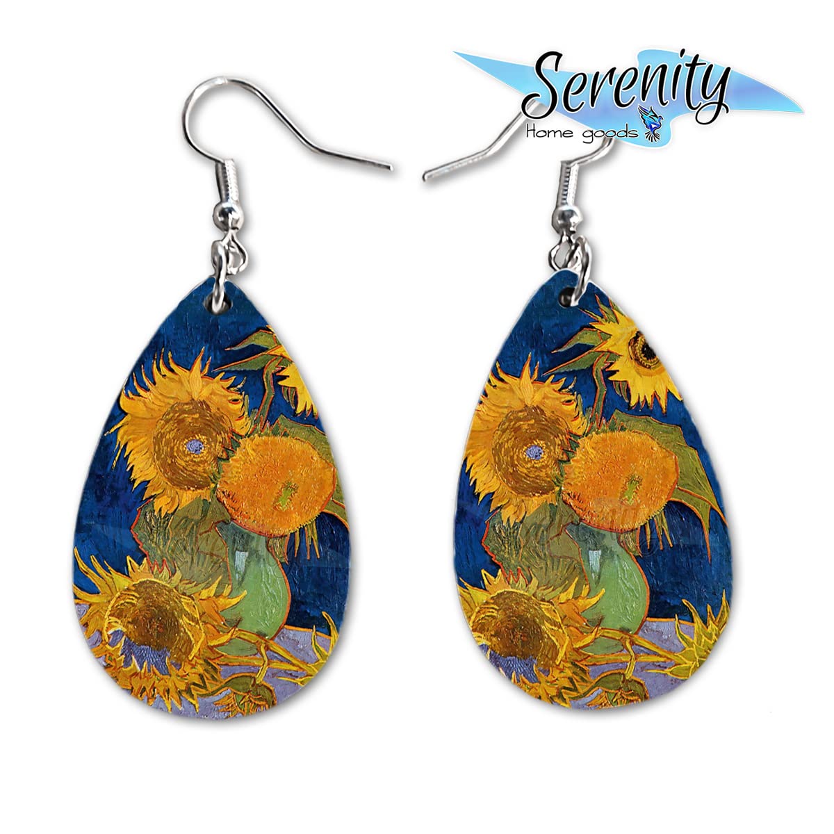 Van Gogh Novelty Fun Dangle Earrings Set | Cute Girls Womens Jewelry Earings | Double Sided Print | Birthday Present XMAS Adorable Fashion Accessories (Van Gogh Sunflowers)