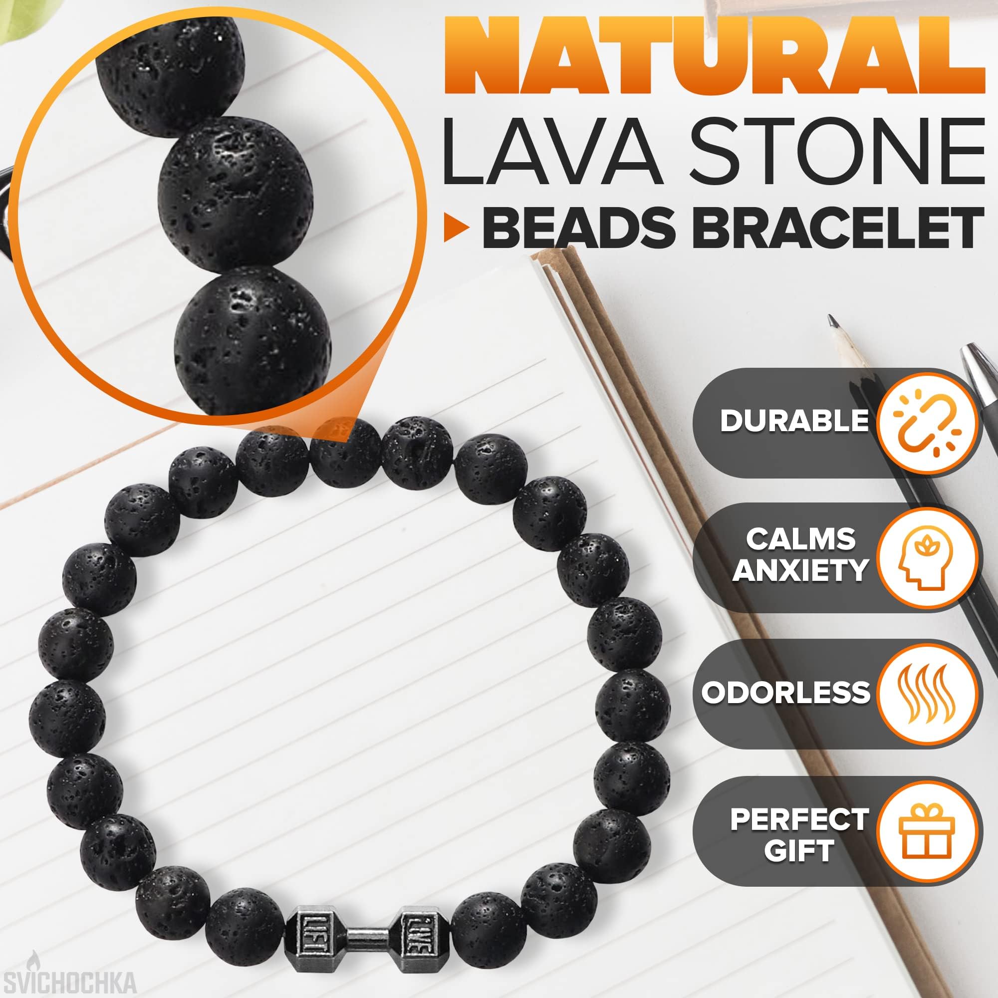 Lava Rock Bracelets for Men - 8mm Beaded Bracelets for Men Trendy Lava Rock Bracelet for Men Matching Bracelets Men Beaded Bracelet - Mens Bracelet Pack Bead Bracelet Men Women Dumbbell Bracelet