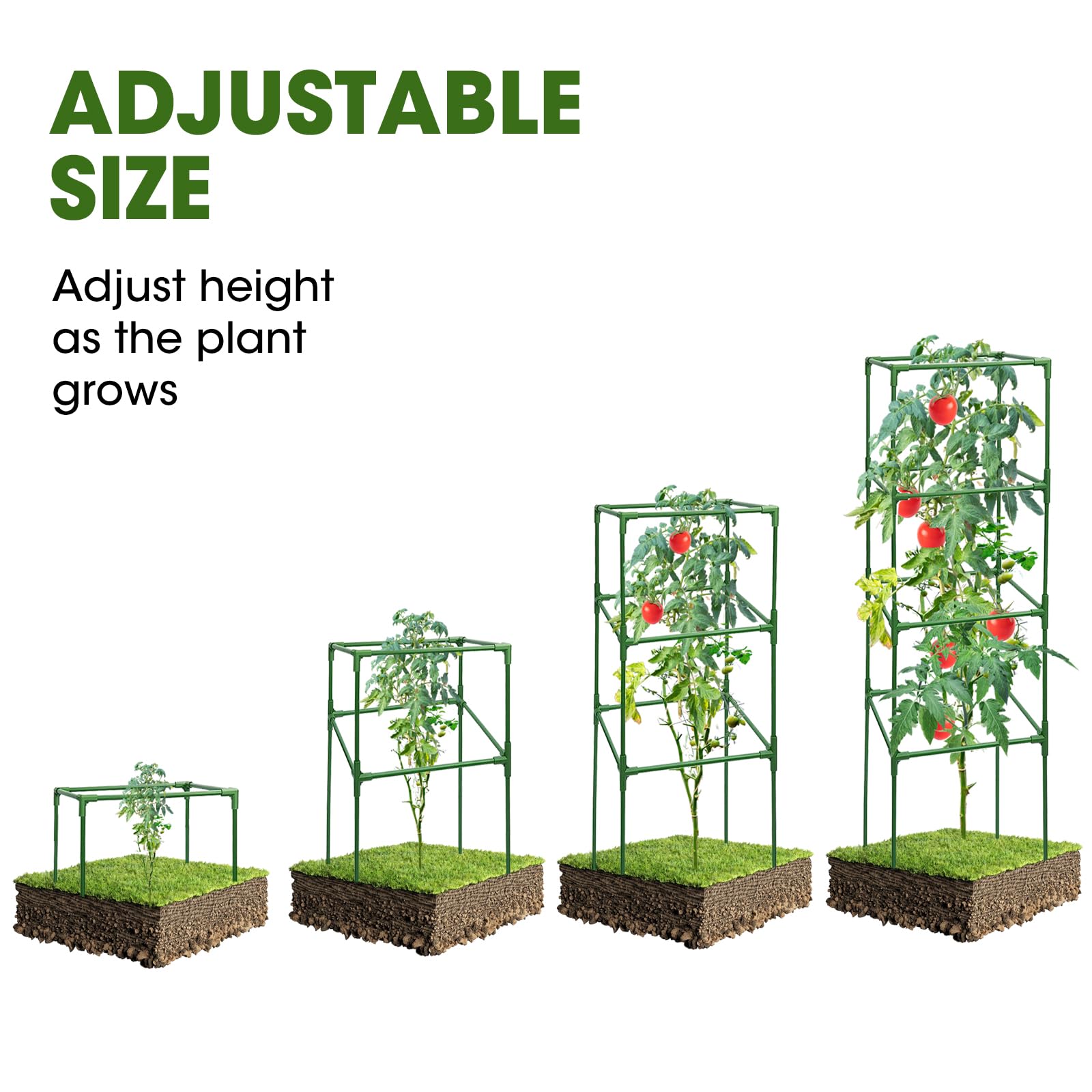 MQHUAYU 3 pack Tomato Cages, Square Tomato Plant Stakes Support Cages Trellis for Garden Climbing Vegetables Flowers Fruits (3 Pack - Extra Bold)