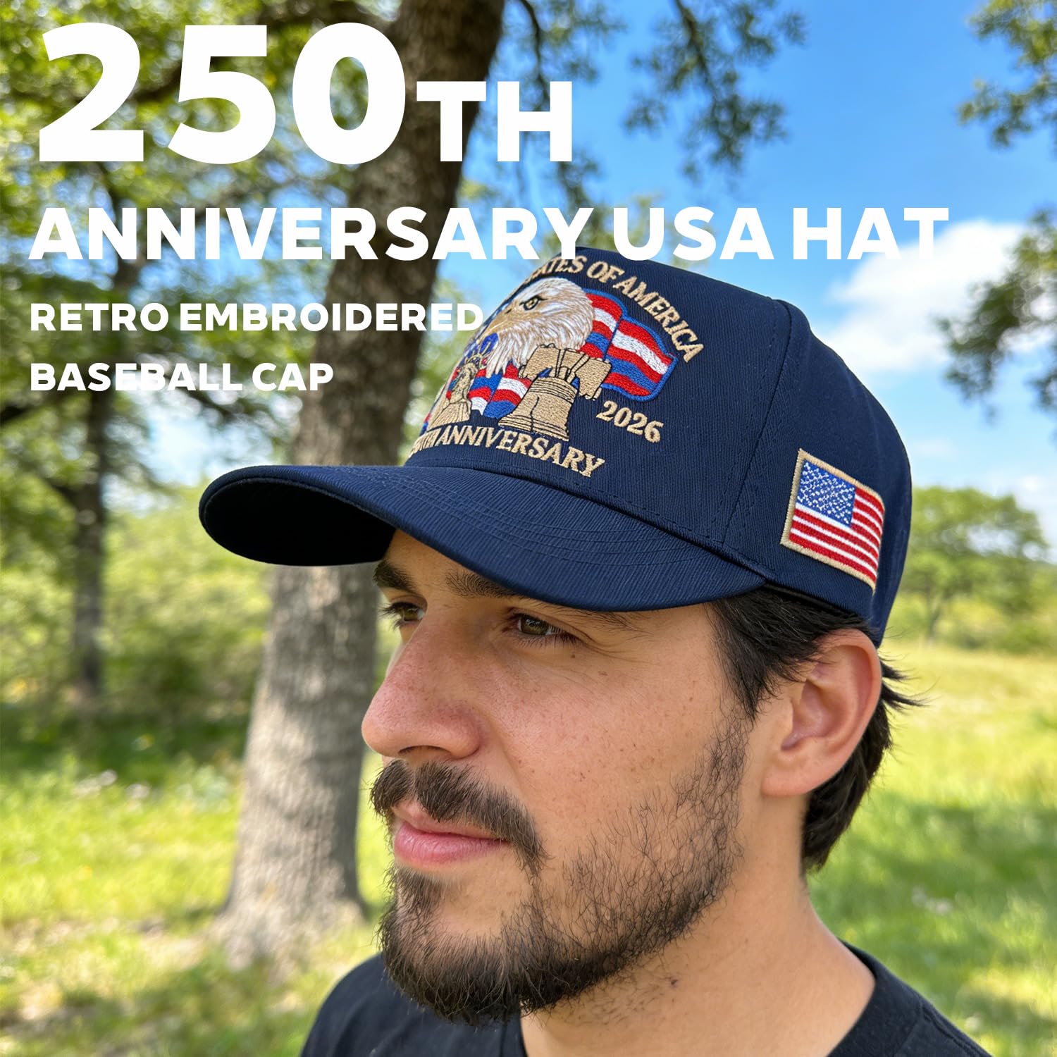 250 Anniversary USA Hat - Retro Embroidered 250th Anniversary Patriotic Adjustable Baseball Cap for Men and Women (B)