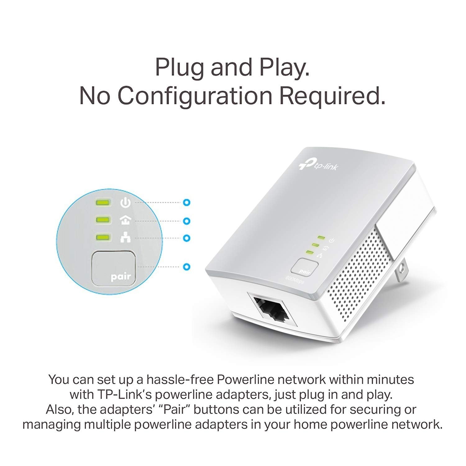 TP-Link AV600 Powerline Ethernet Adapter - Plug&Play, Power Saving, Nano Powerline Adapter, Expand Home Network with Stable Connections (TL-PA4010 KIT)