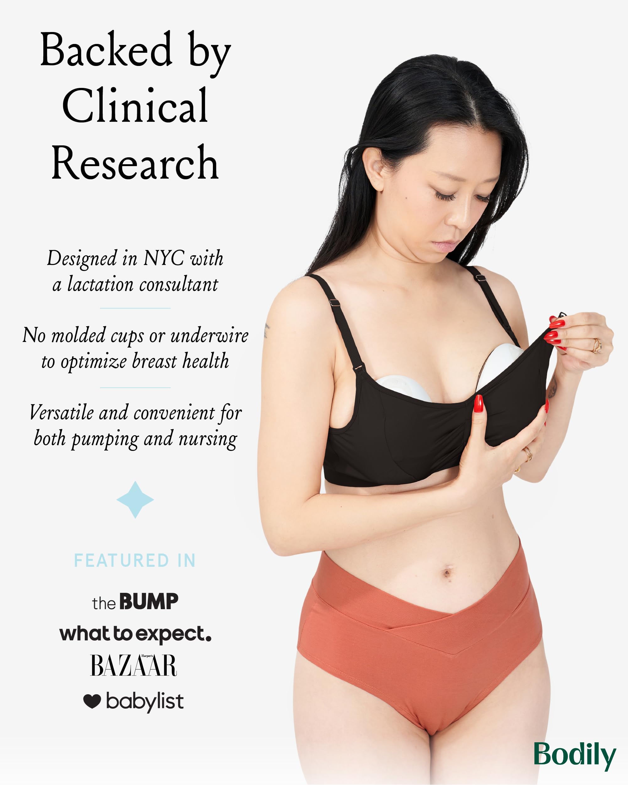 Bodily Do Anything Bra. Nursing, Hands-Free Pumping, & Maternity Bra. Winner of Babylist’s Best Nursing & Pumping Bra. S-XL. (US, Alpha, Medium, Regular, Regular, Black)