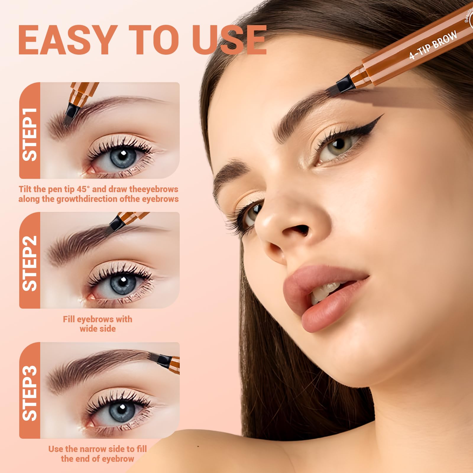 Microblading Eyebrow Pencil, 2025 Upgraded Waterproof 3D Microblading Eyebrow Pen, 4 Tip Precise Eye Brow Pencil with Hair Like Strokes, Long Lasting Brow Pen Stay on All Day (Reddish Brown)