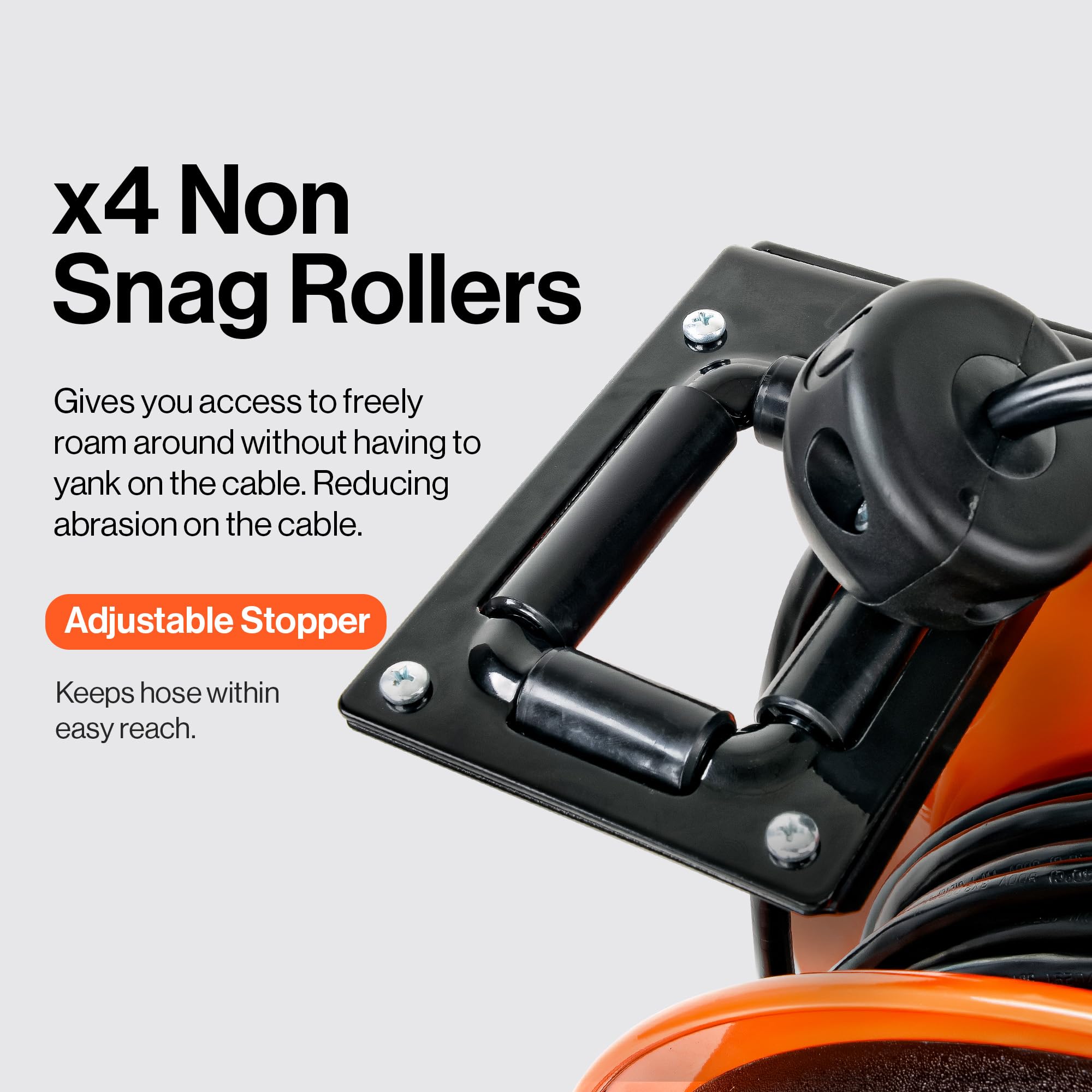 SuperHandy Extension Cord Reel Retractable 14AWG x 100' Feet 3C SJTOW Cable Triple Tap Connector Power Rating 125 Volt AC 13 Amp 1625 Watt Industrial Steel Single Arm