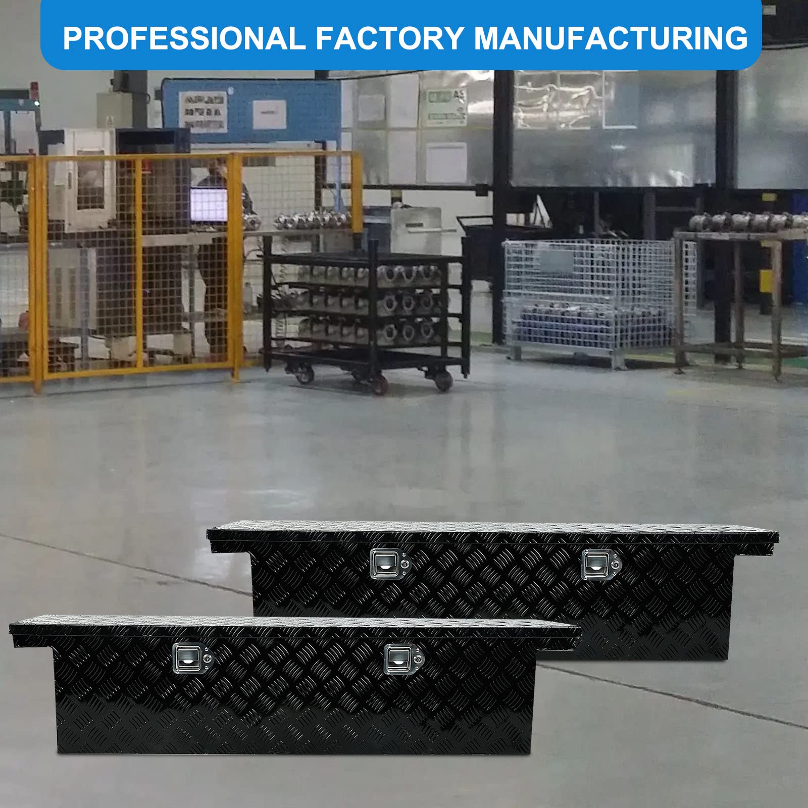 Eivojor 60" Heavy Duty Aluminum Stripes Plated Tool Box Pick Up Truck Bed RV Trailer Toolbox Storage Organizer with Locks and Keys,60"x 12"x 14"-Black