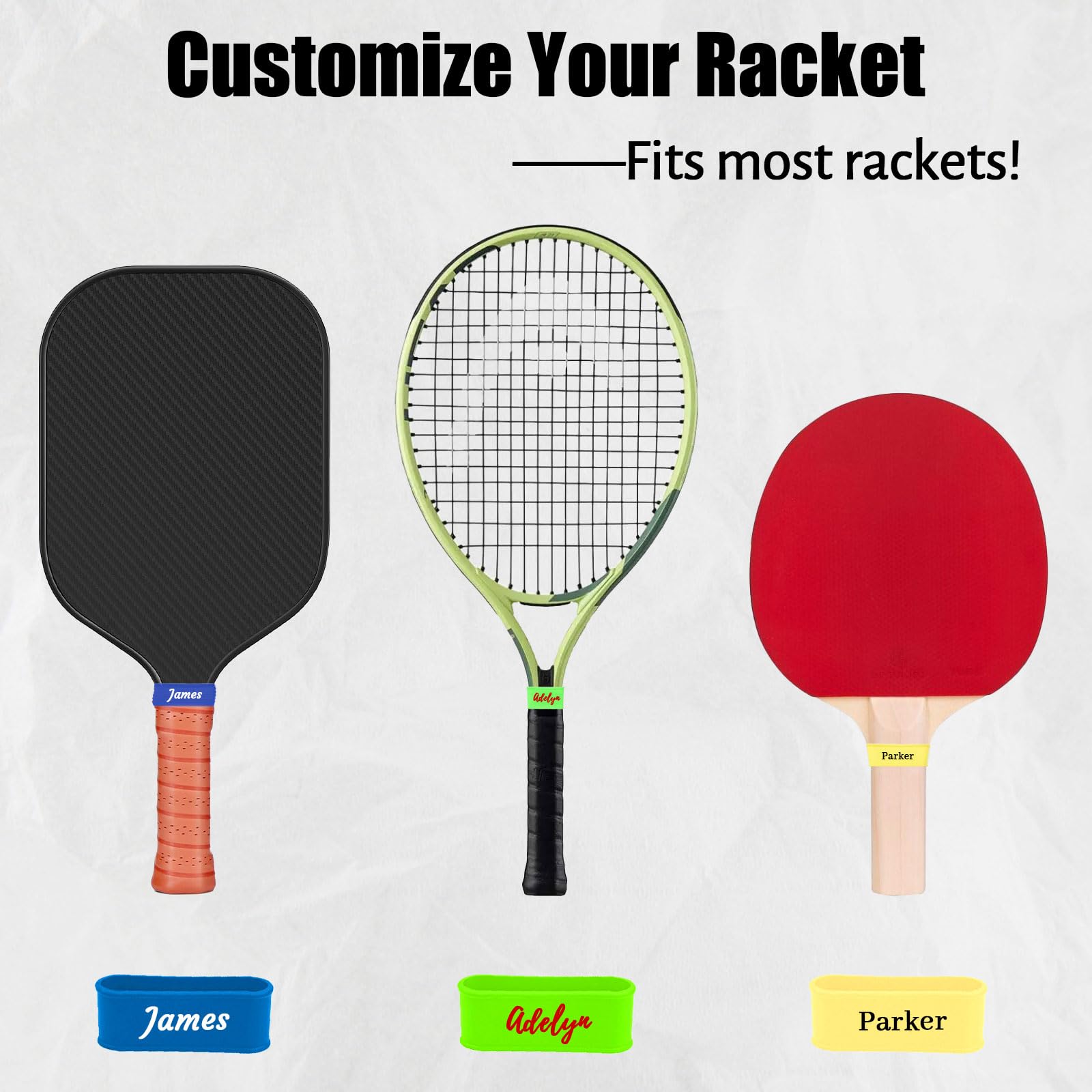 JUBOPE 2PCS Personalized Pickleball Paddle Name Bands for Paddle Grip - Silicone Custom Pickleball Paddle Band,Accessories DIY Gifts for Pickleball Lovers