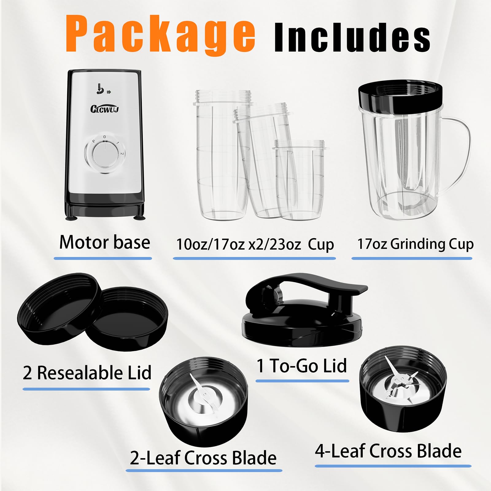 Bullet Blender, Small,Mini, Personal Blender For Kitchen 12 Piece Set For Shakes Grinder Combo For Kitchen With 10oz/17oz x2/23oz Portable Blender Cups (Sliver)